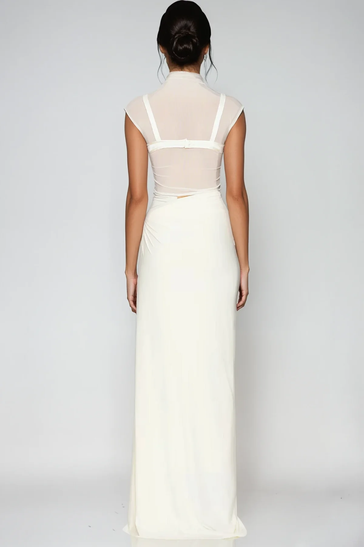 White Mesh Ruched Skirt Set