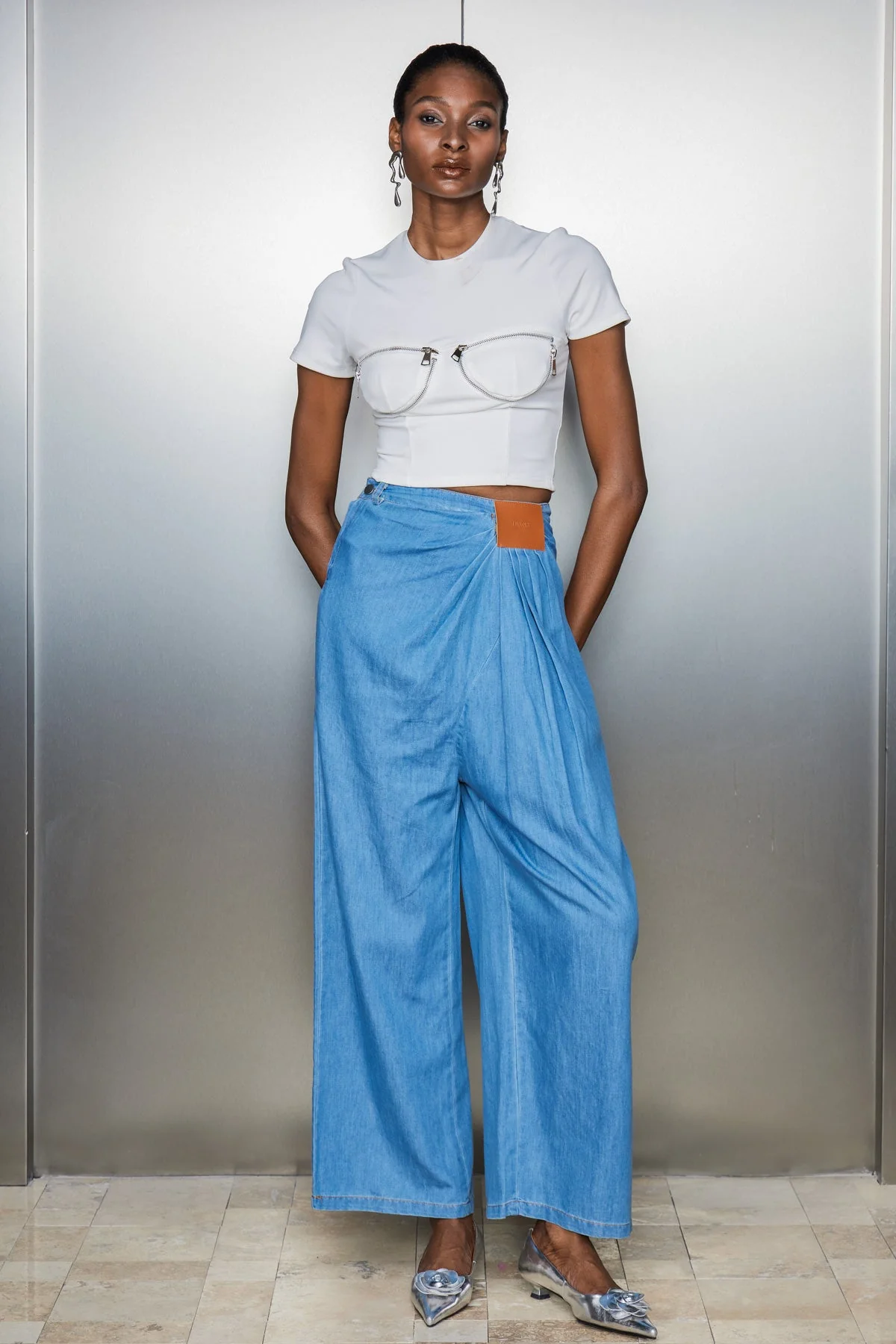 Blue Asymmetric Cut Denim Jeans