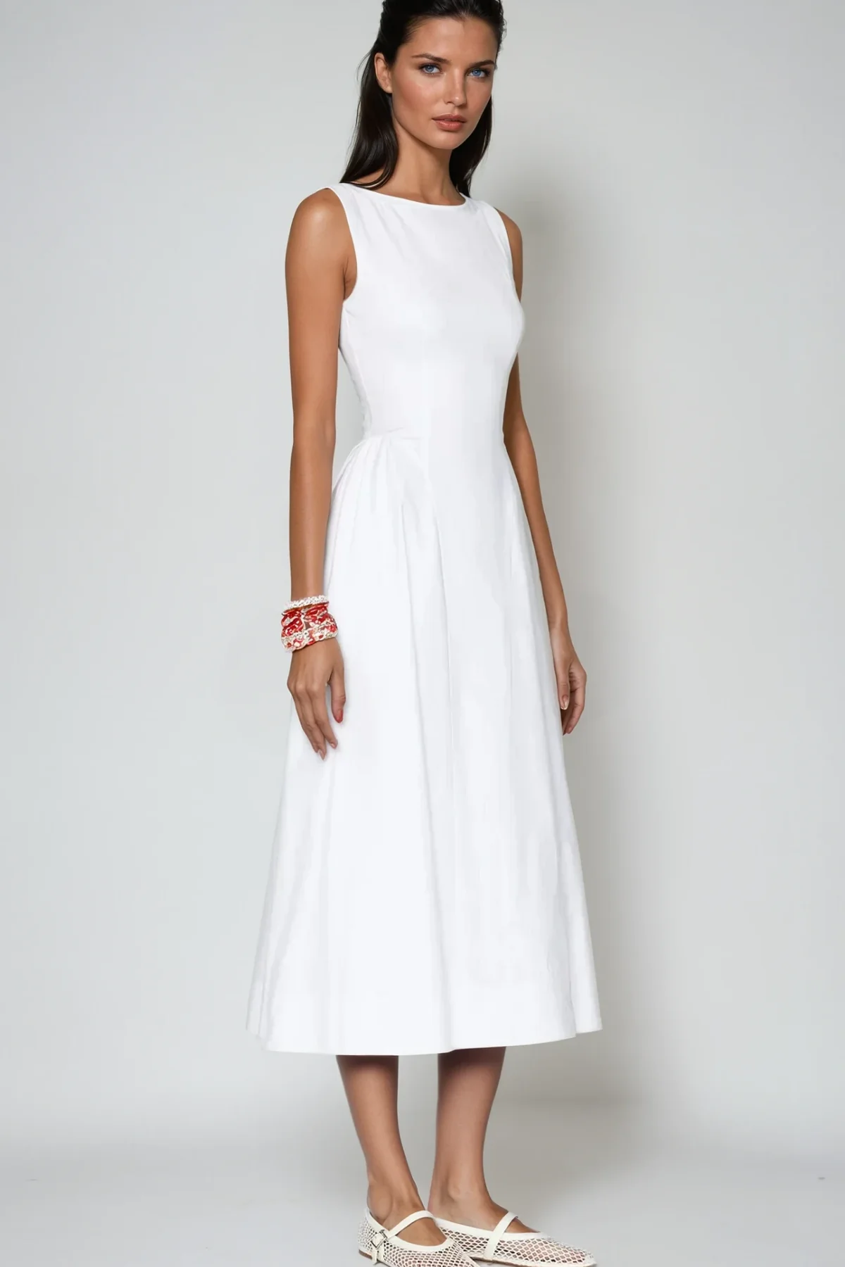 Ruffled White Backless Midi Dress