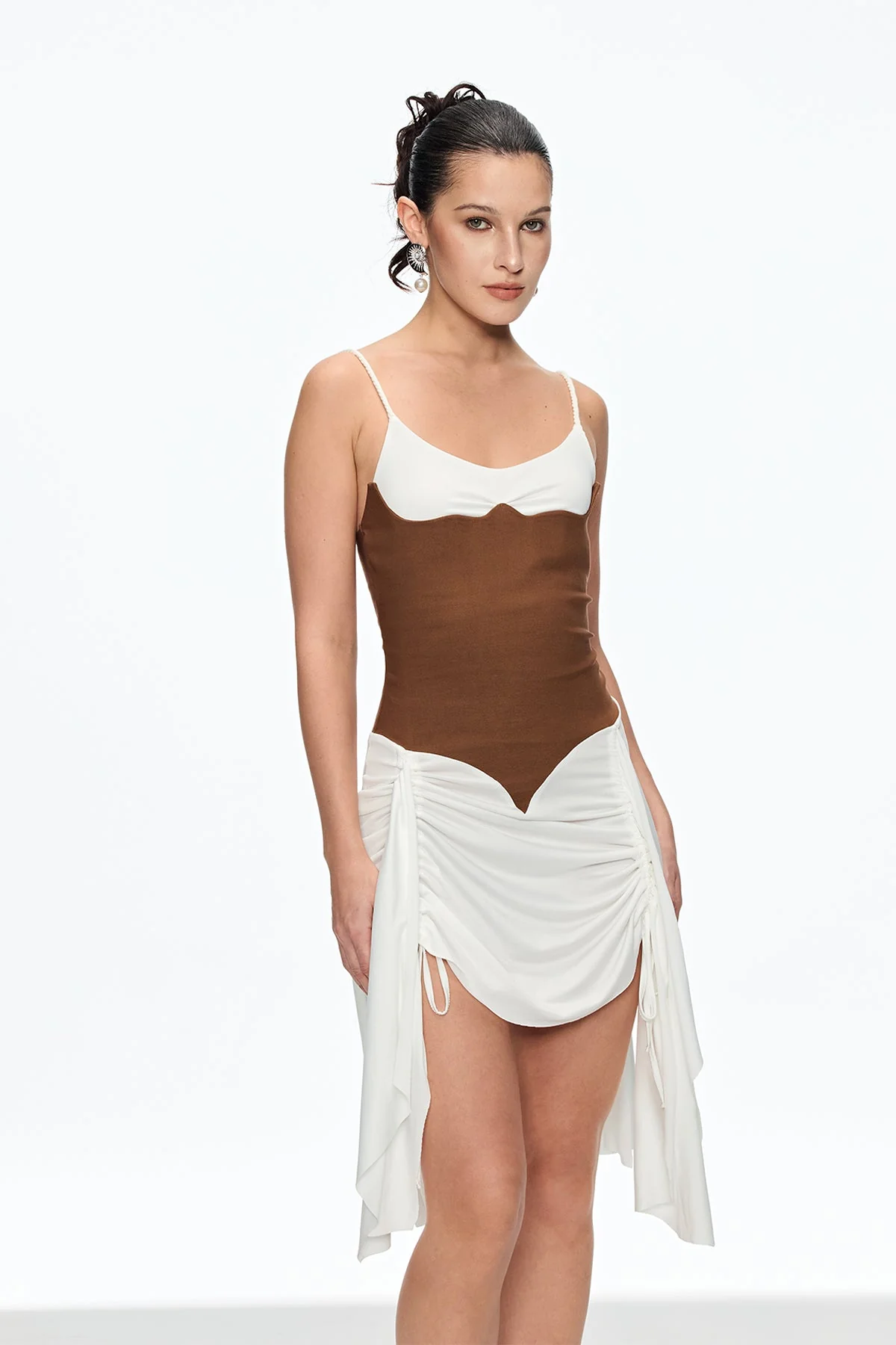 White Ruched Spaghetti Strap Mini Dress