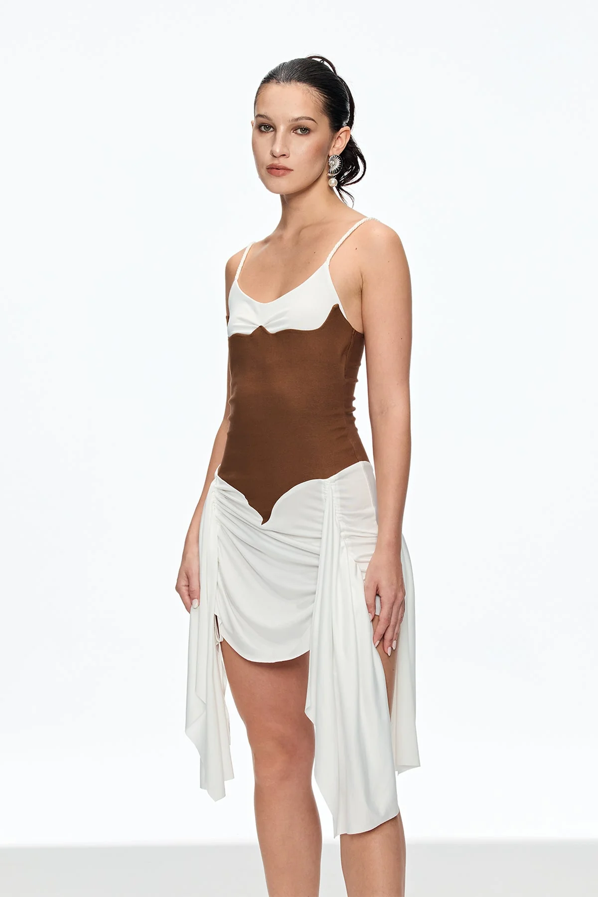 White Ruched Spaghetti Strap Mini Dress