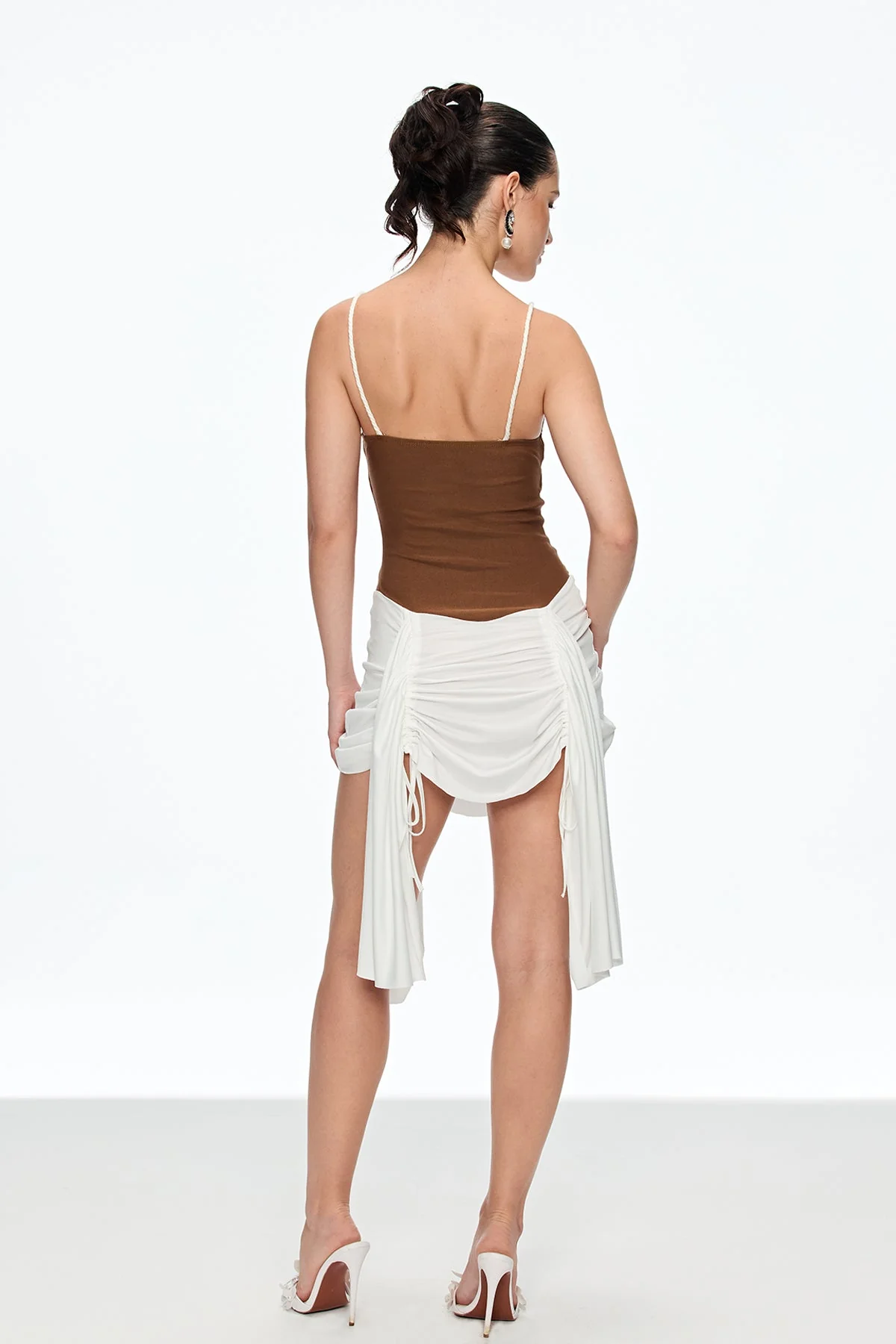 White Ruched Spaghetti Strap Mini Dress