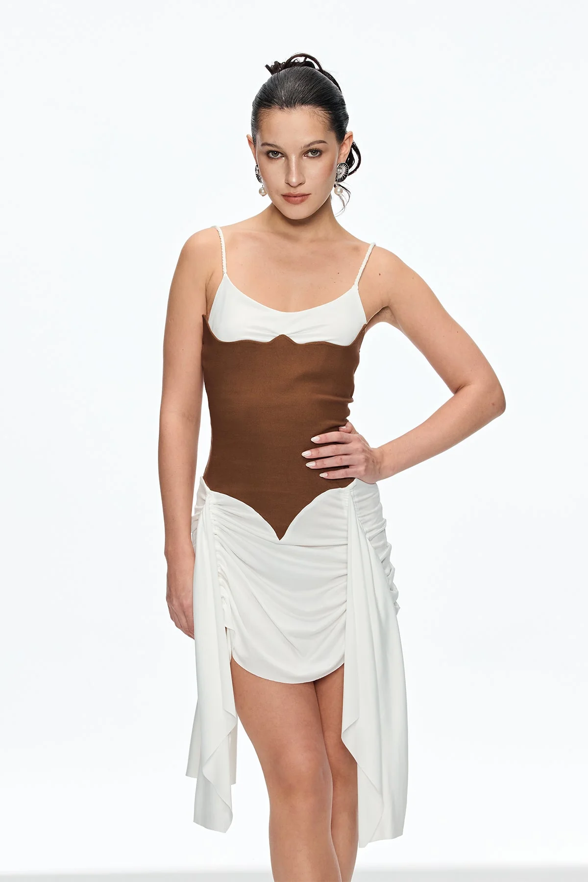 White Ruched Spaghetti Strap Mini Dress