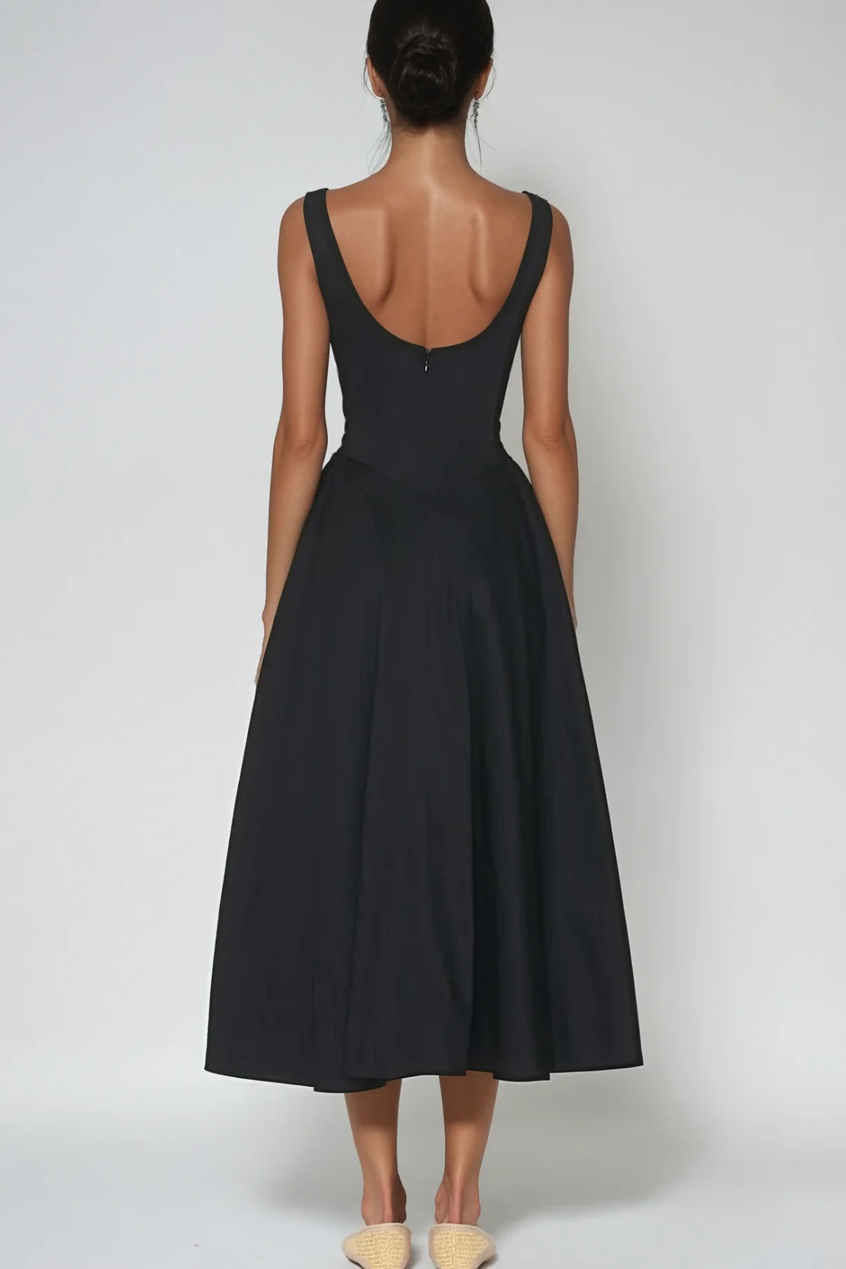 Black Argyle Ruffle Midi Dress - Backless Style