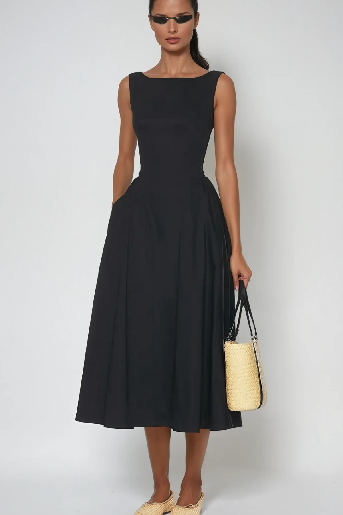 Black Argyle Ruffle Midi Dress - Backless Style