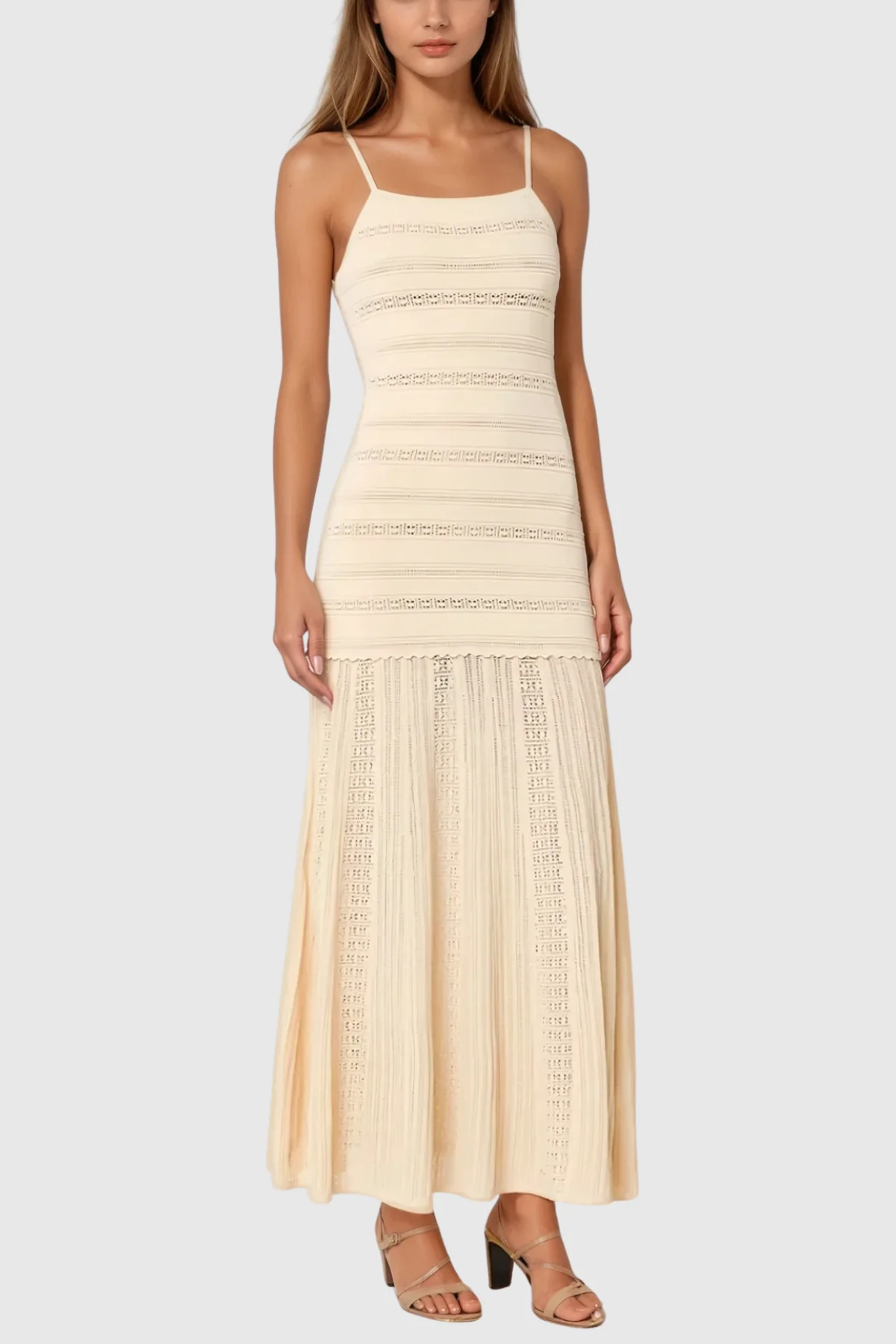 Chic Striped Knit Maxi Dress in Apricot for Women