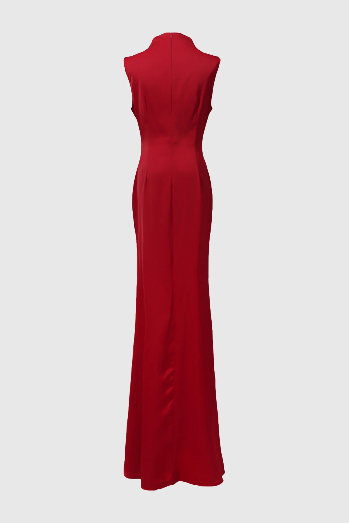 Red Shawl Collar Ruched Maxi Dress
