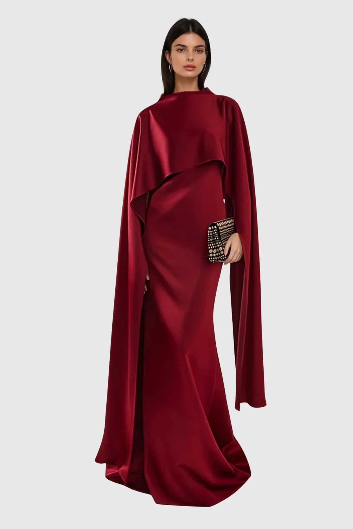 Red Shawl Collar Ruched Maxi Dress