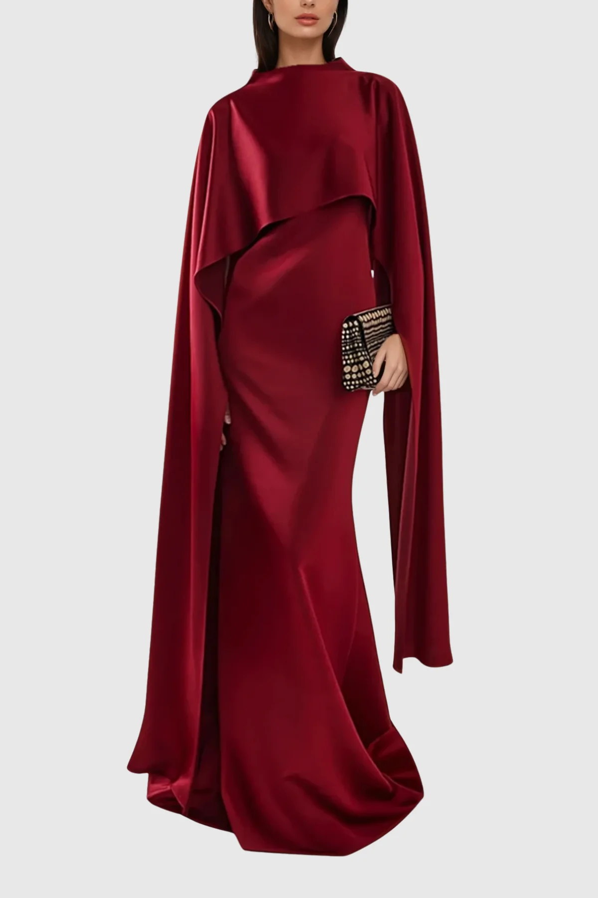 Red Shawl Collar Ruched Maxi Dress