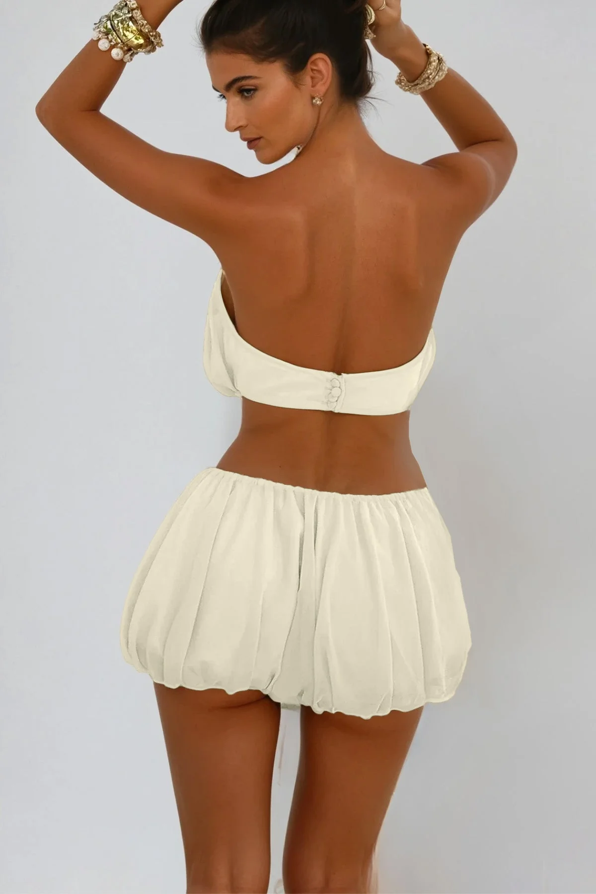 Butter Cream Bubble Skirt Set for Statement Elegance