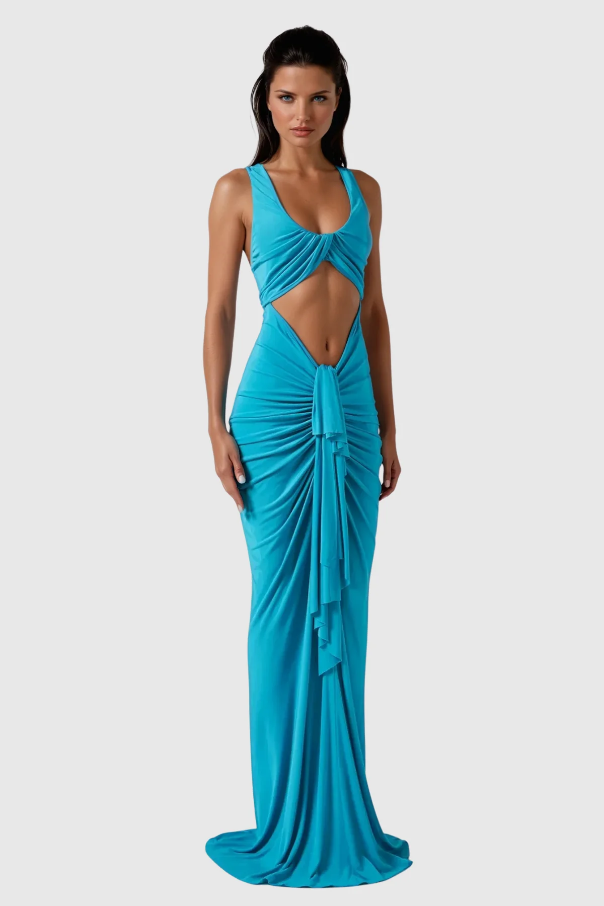 Blue Cutout Lace Up Maxi Dress