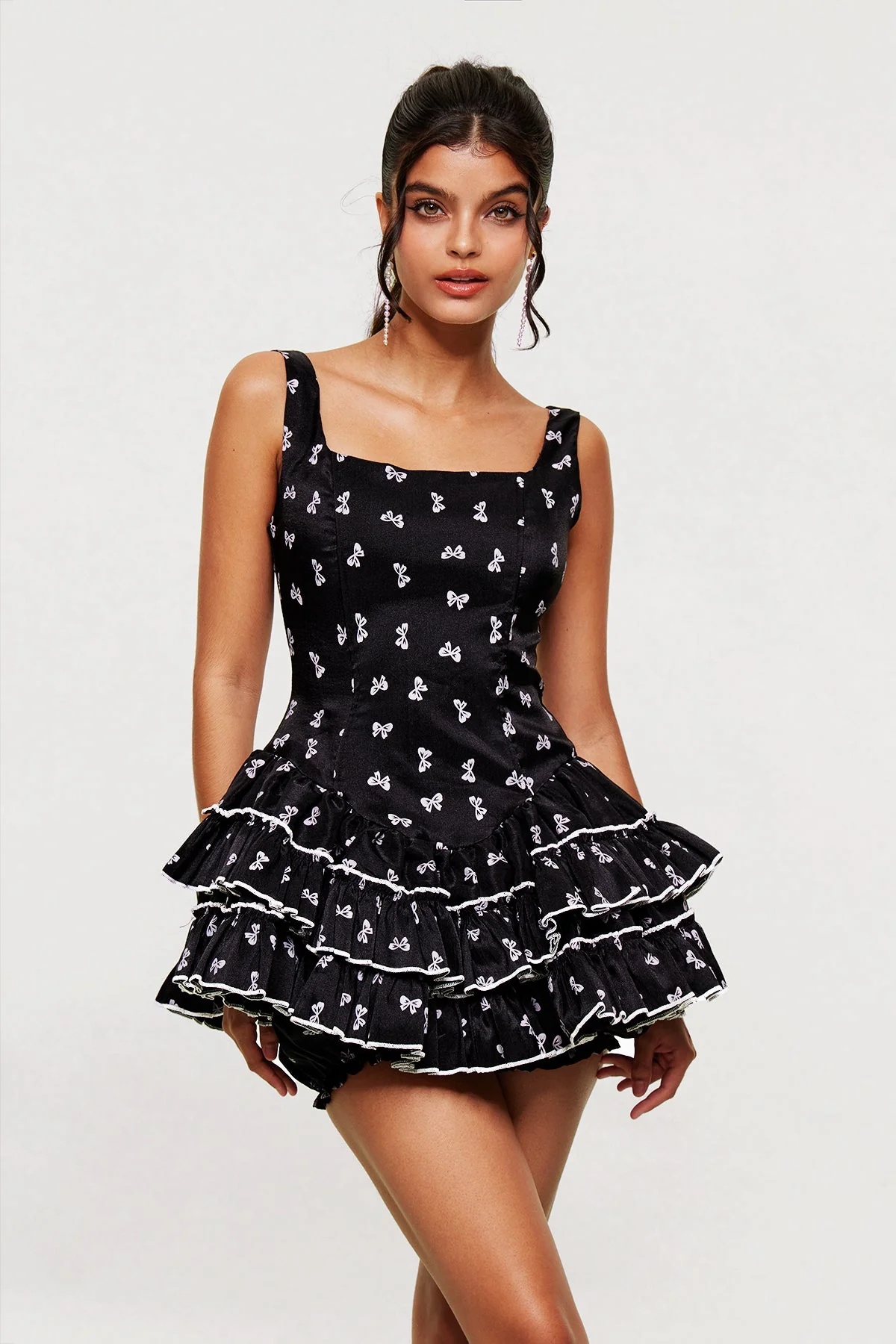 Elegant Ruffle Black Mini Dress for Women