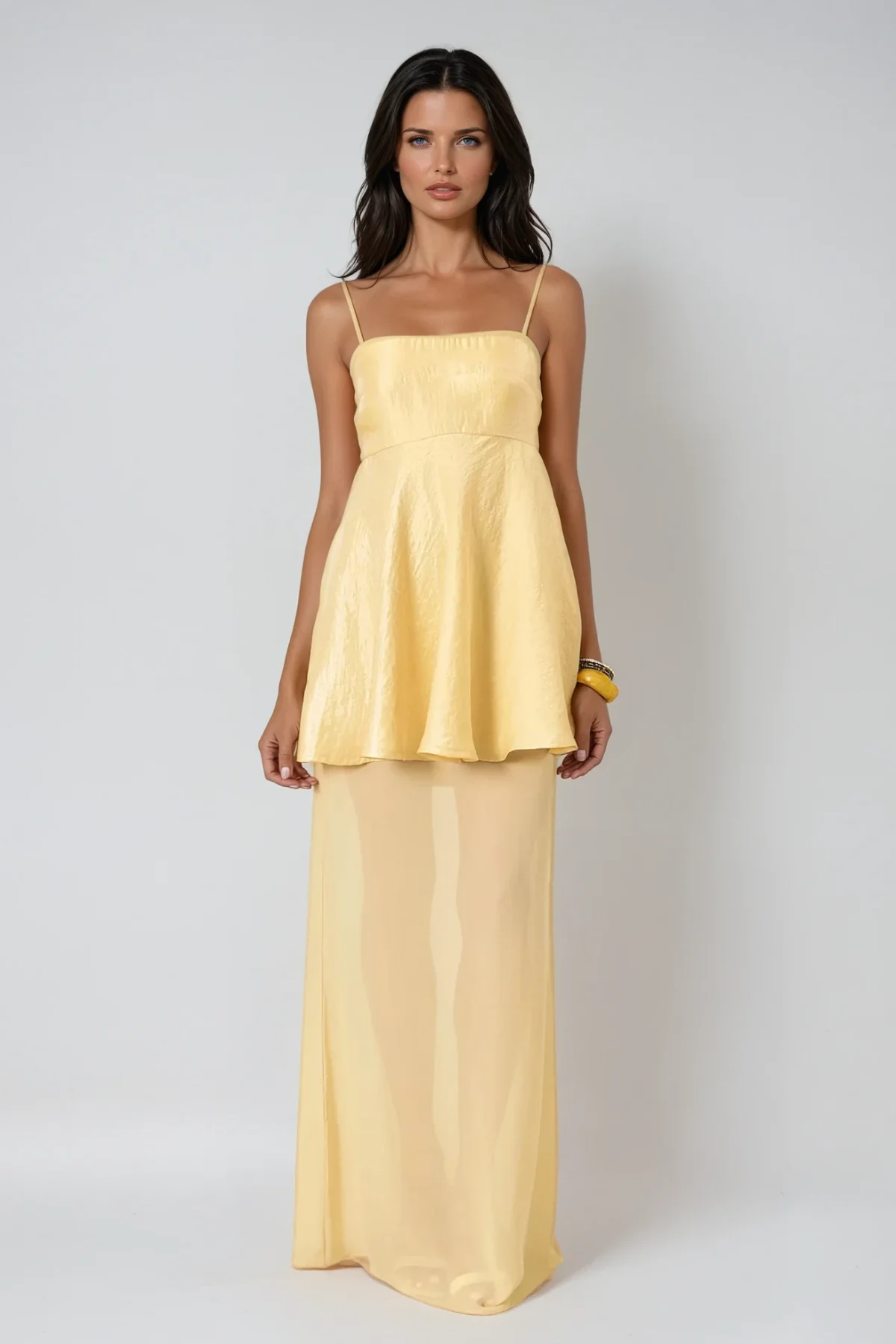 Yellow Mesh Maxi Dress - Elegant & Breathable Style