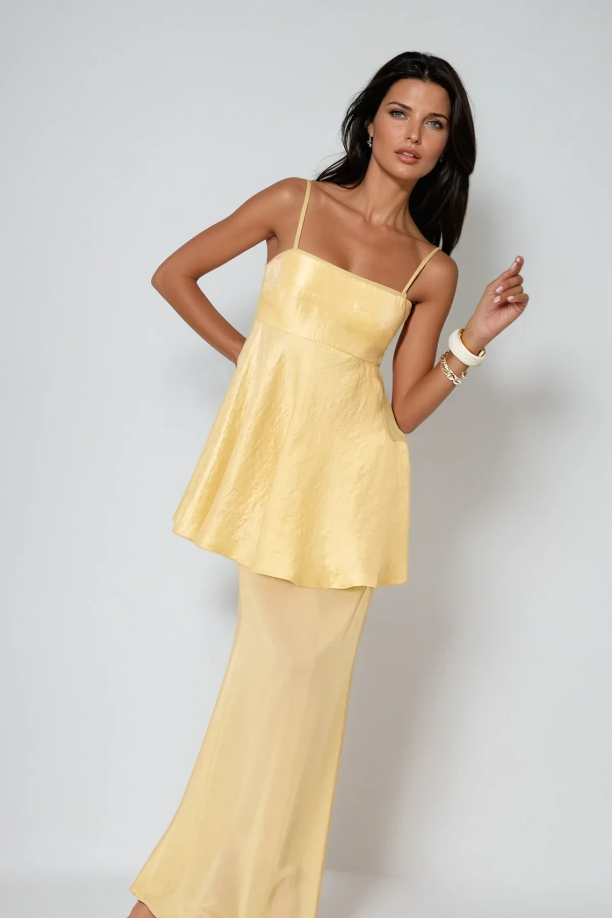 Yellow Mesh Maxi Dress - Elegant & Breathable Style