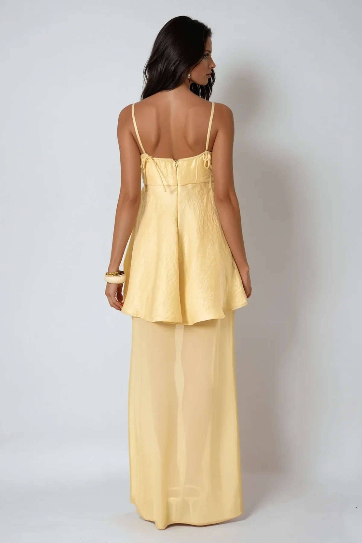 Yellow Mesh Maxi Dress - Elegant & Breathable Style