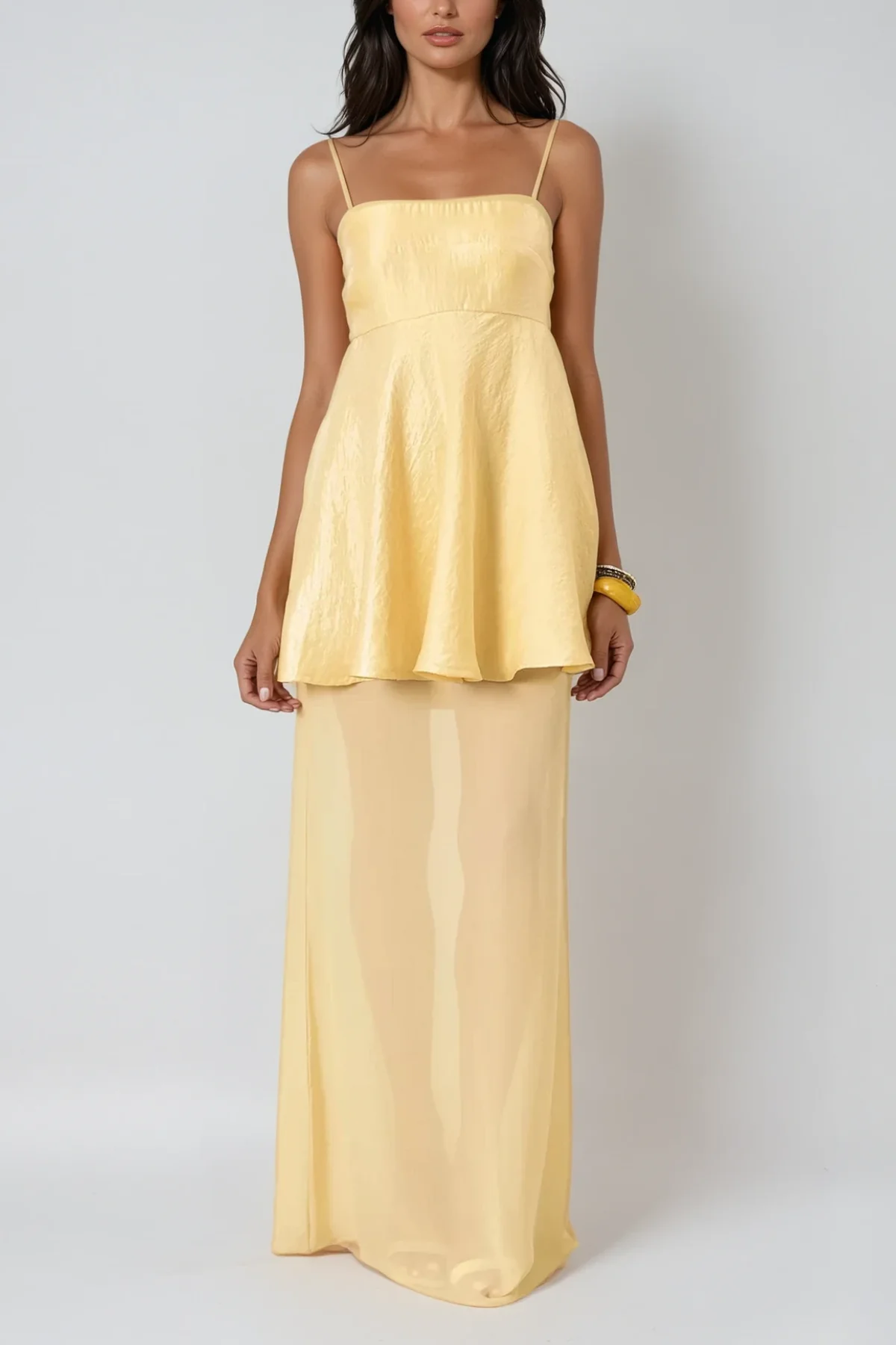 Yellow Mesh Maxi Dress - Elegant & Breathable Style
