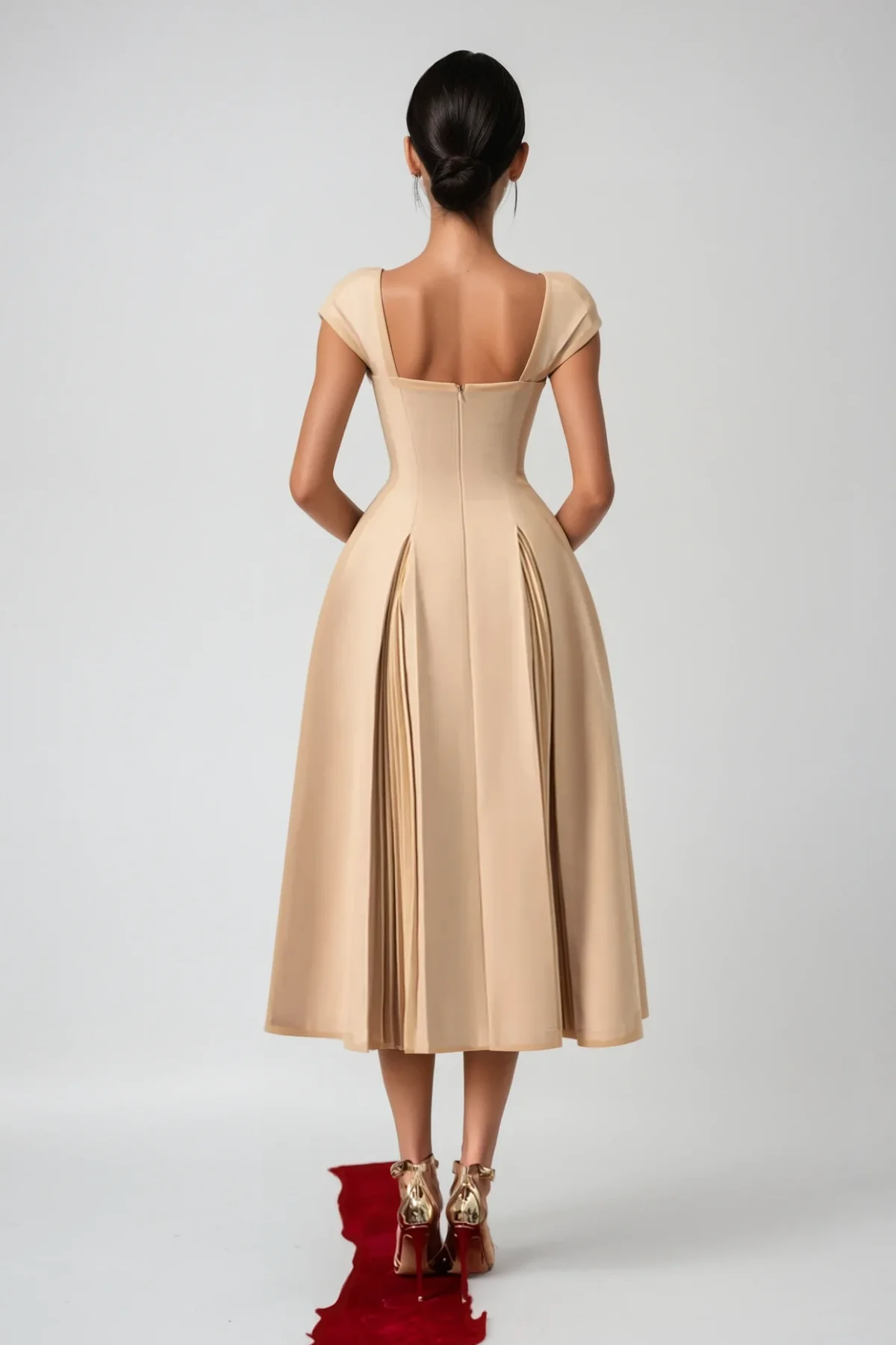 Khaki Ruch Midi Dress Elegant Chic Style