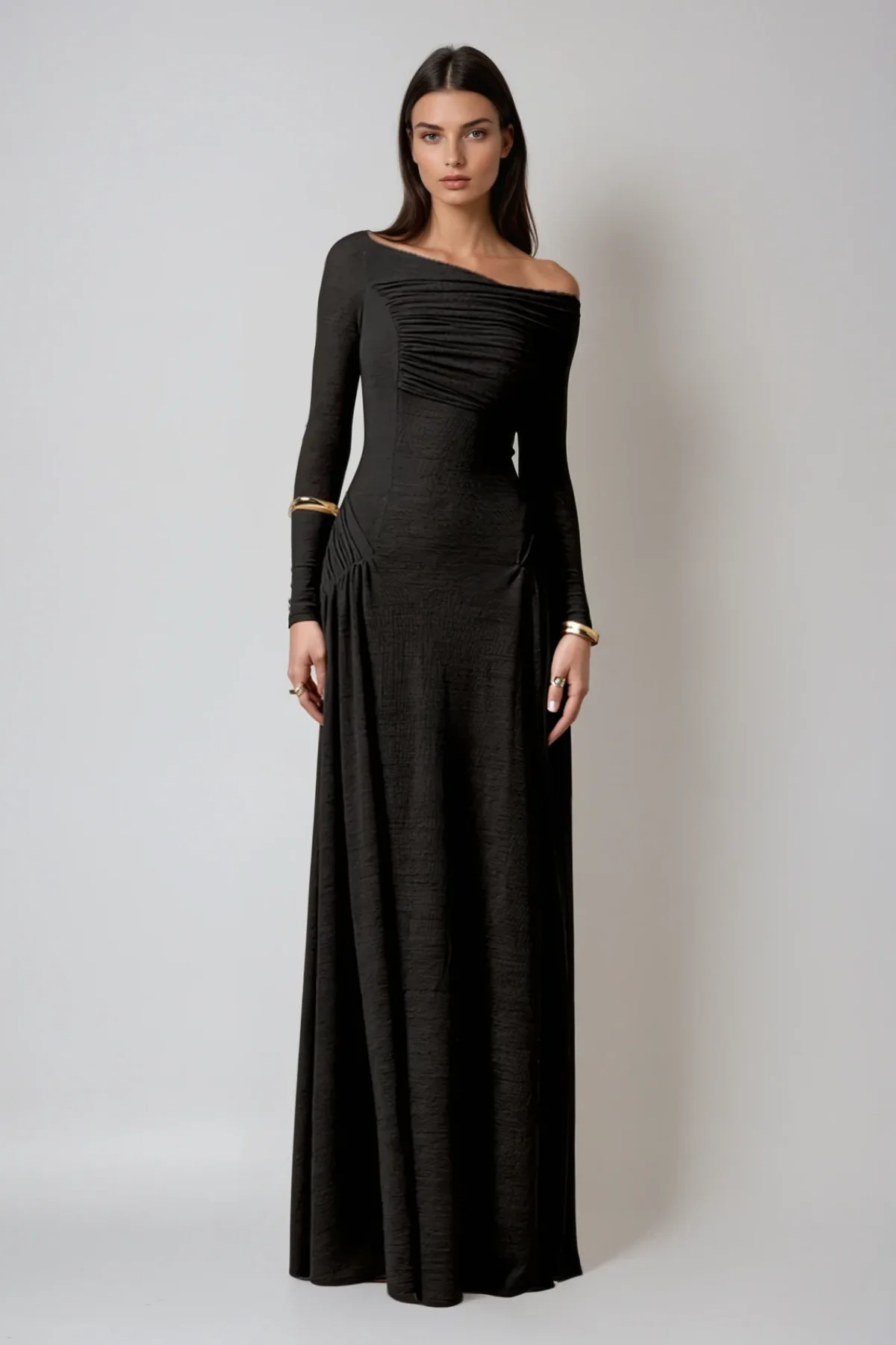 Classic Asymmetric Black Maxi Dress