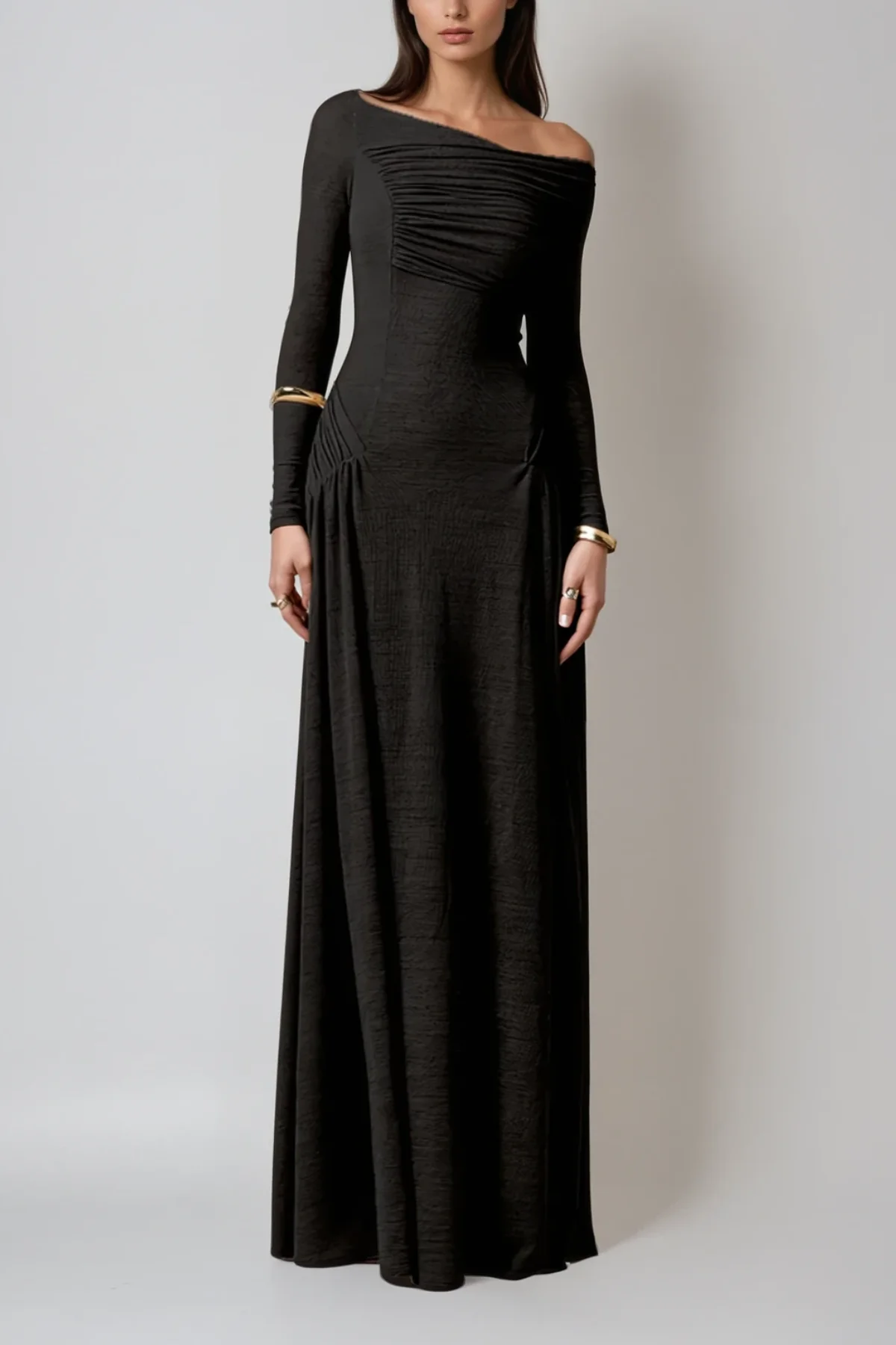 Classic Asymmetric Black Maxi Dress