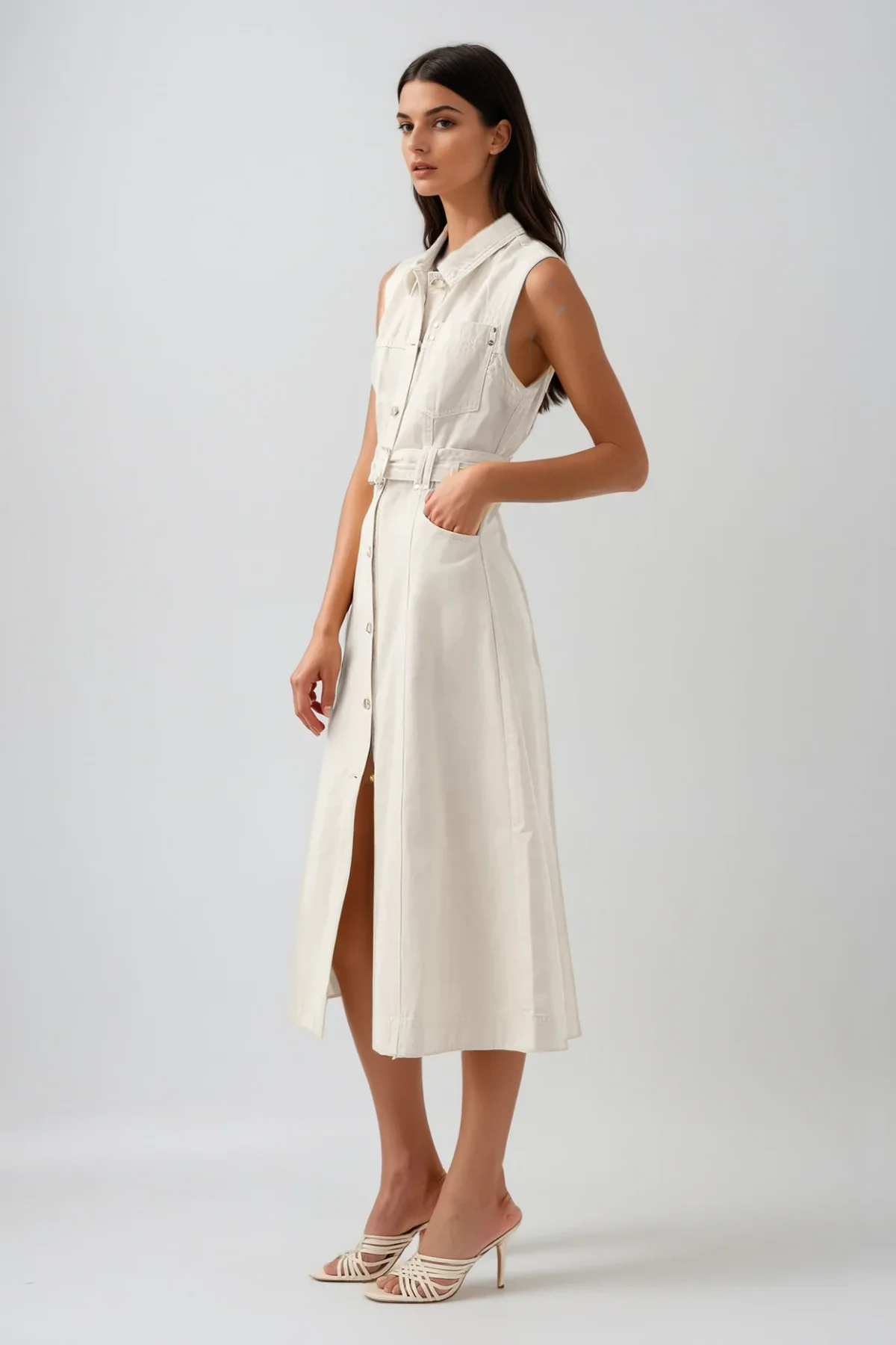 White Sleeveless Denim Dress - Elegant Comfort Wear
