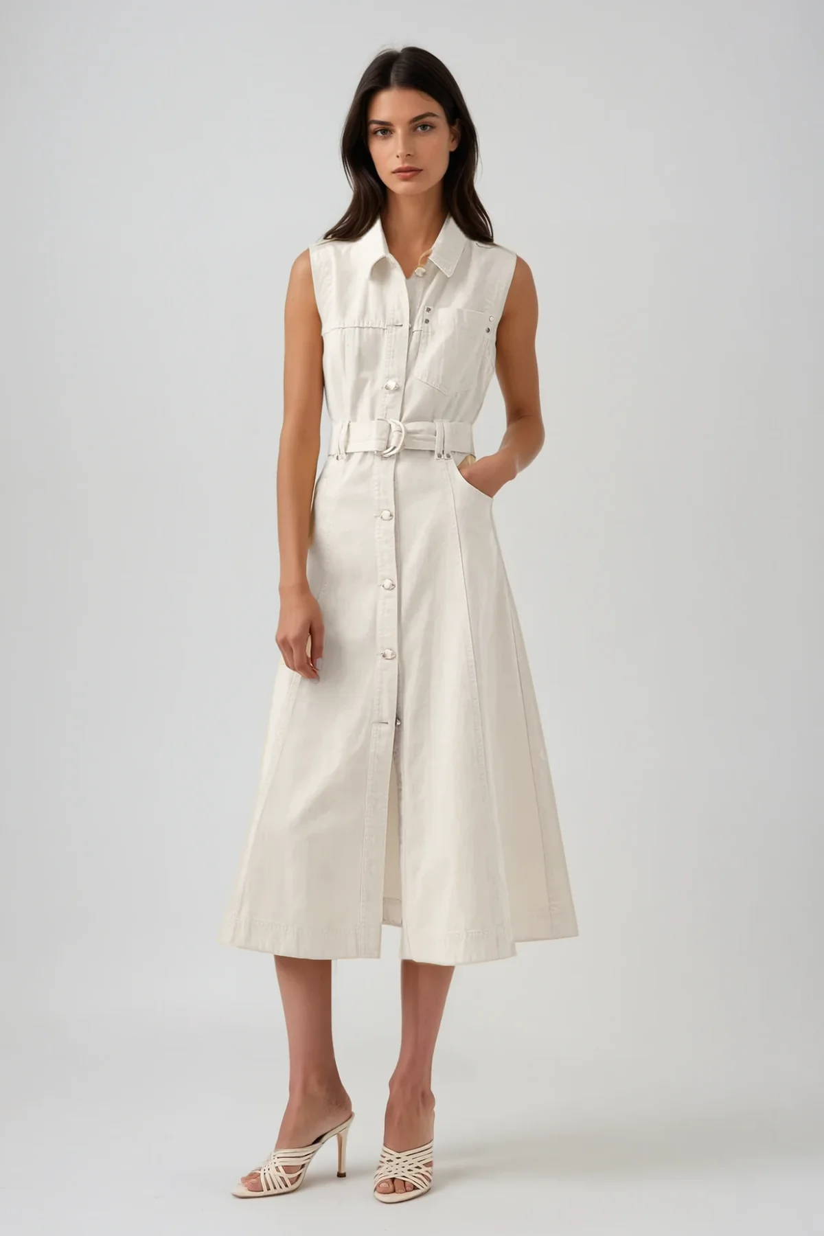 White Sleeveless Denim Dress - Elegant Comfort Wear