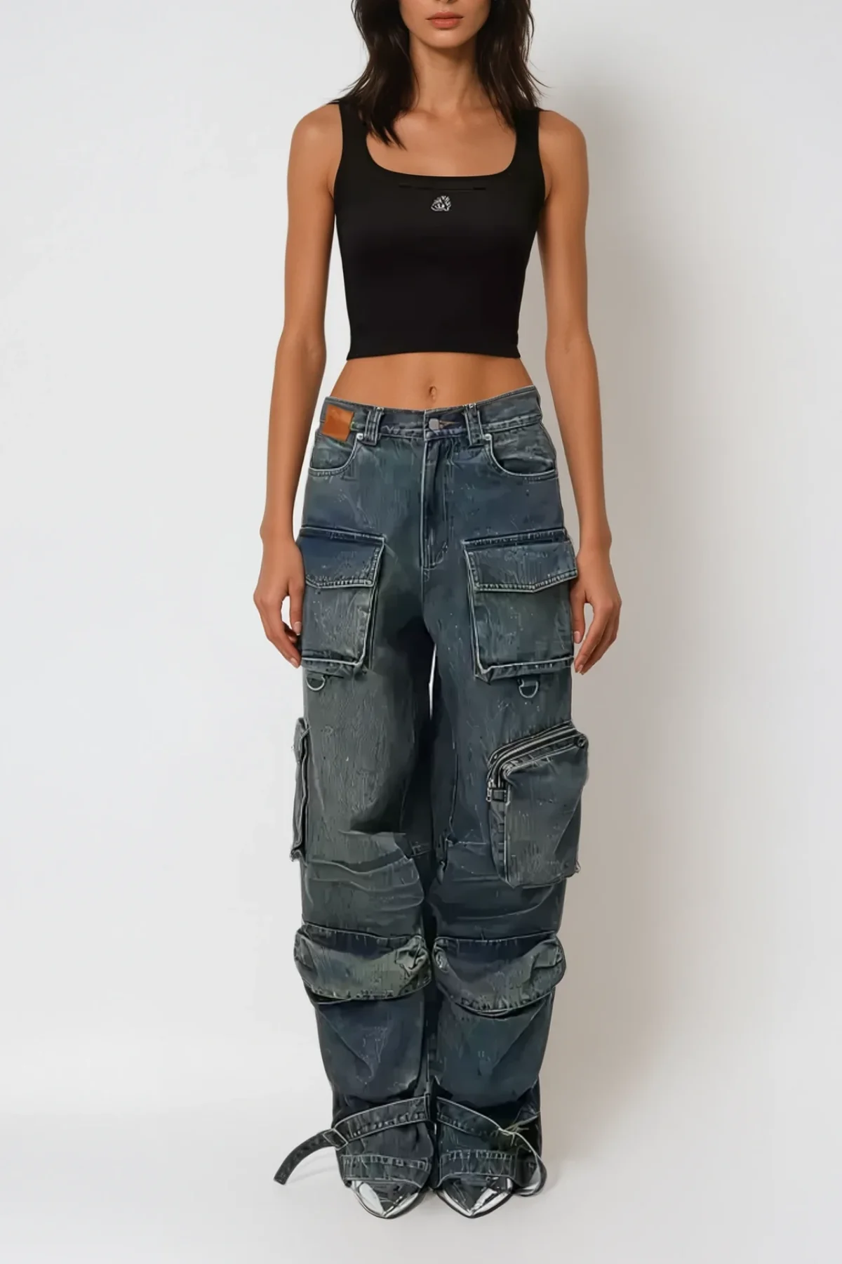 Bleached Pocket Cargo Jeans in Blue Urban Edge Style