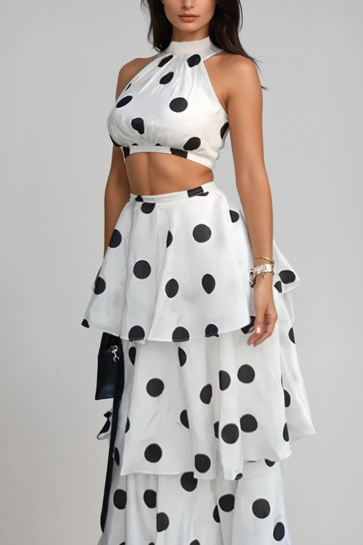 Playful Dot Ruffle A-Line Skirt Set