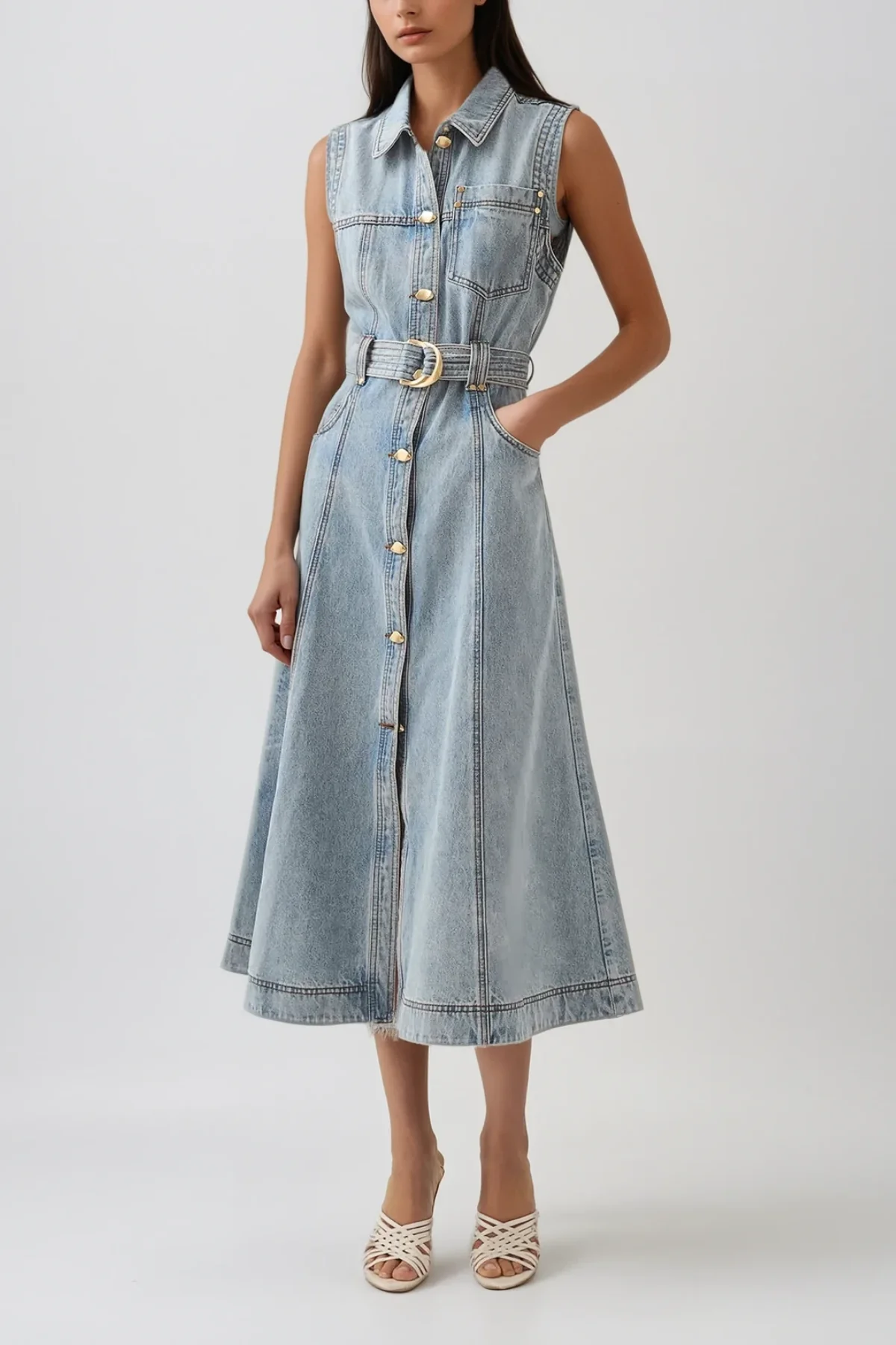 Blue Sleeveless Denim Dress - Elegant Warm-Weather Staple