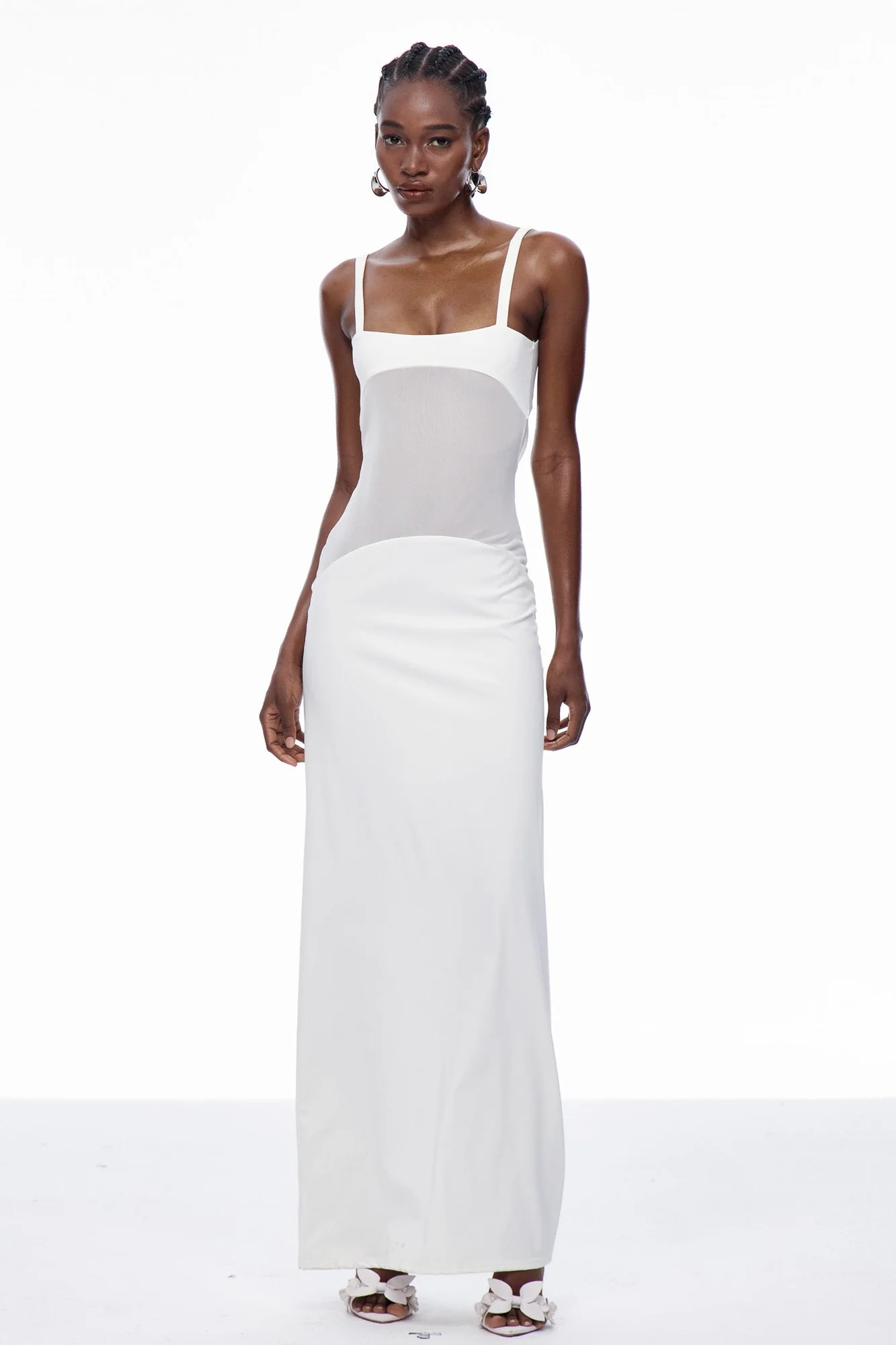 White Mesh Sleeveless Maxi Dress - Elegant & Stylish