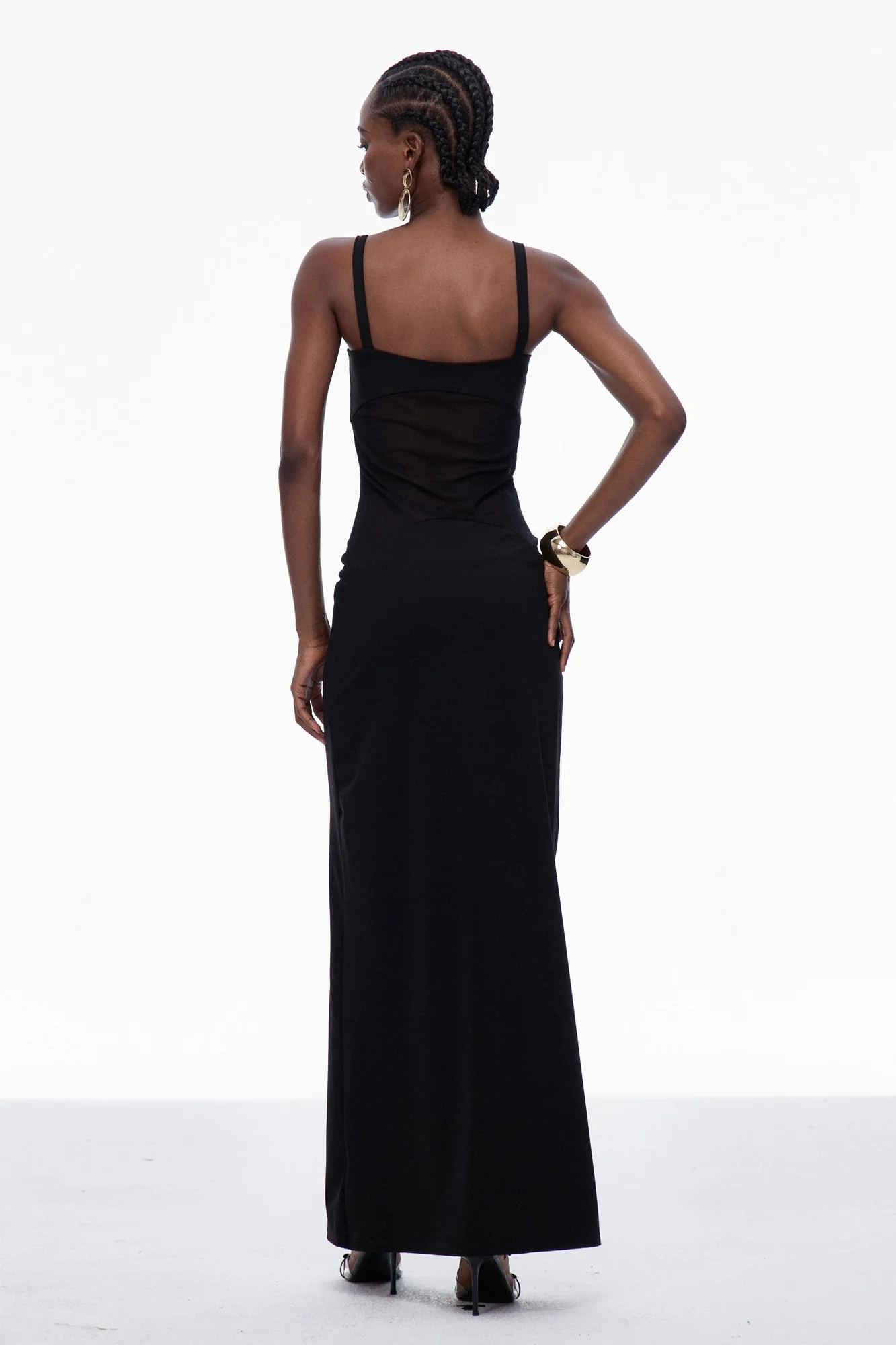 Black Mesh Sleeveless Maxi Dress