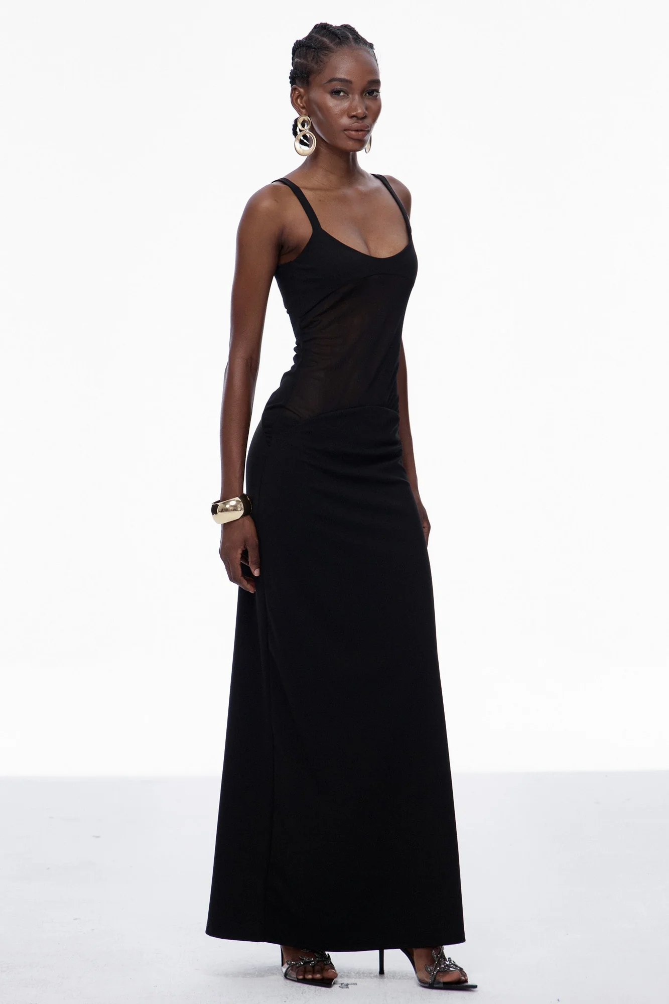 Black Mesh Sleeveless Maxi Dress