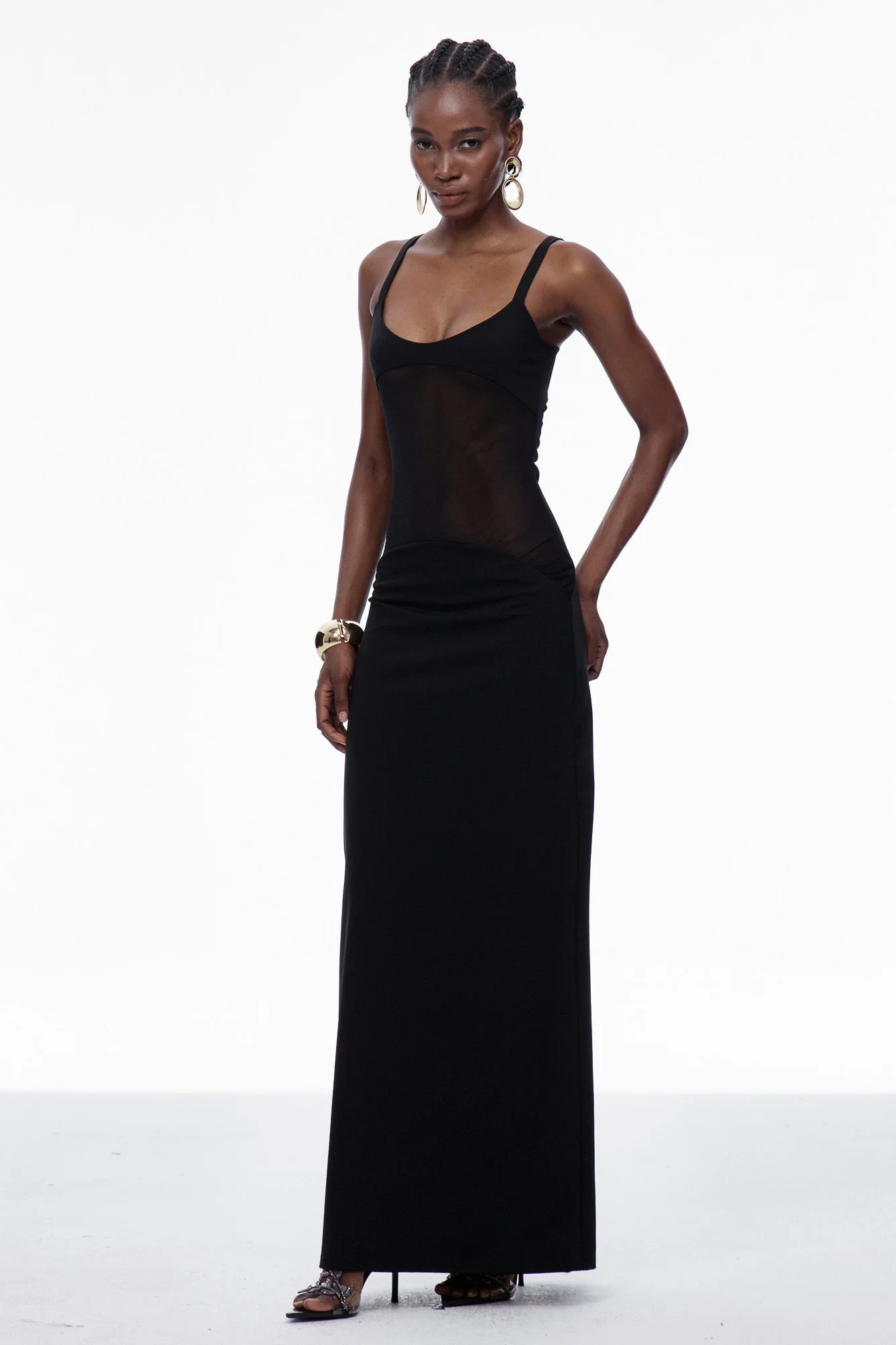 Black Mesh Sleeveless Maxi Dress