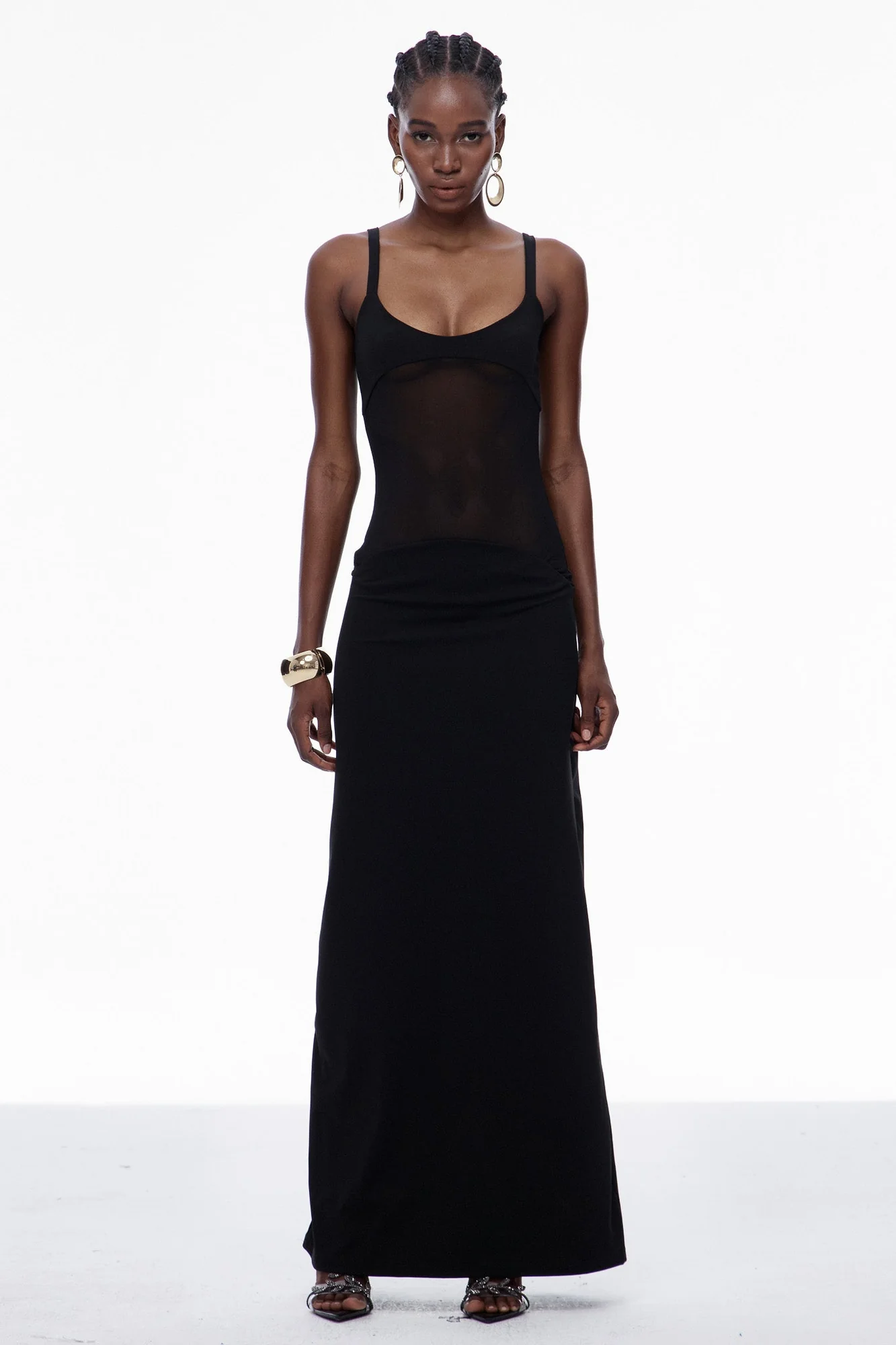 Black Mesh Sleeveless Maxi Dress
