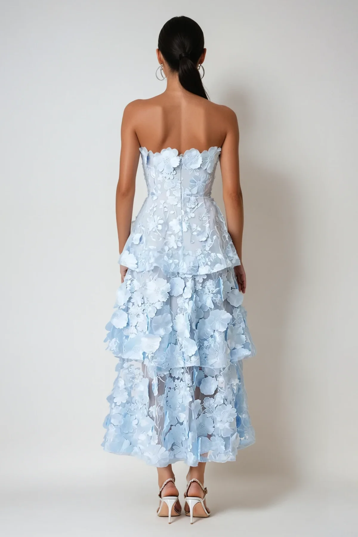 Blue Floral Embroidered Maxi Dress