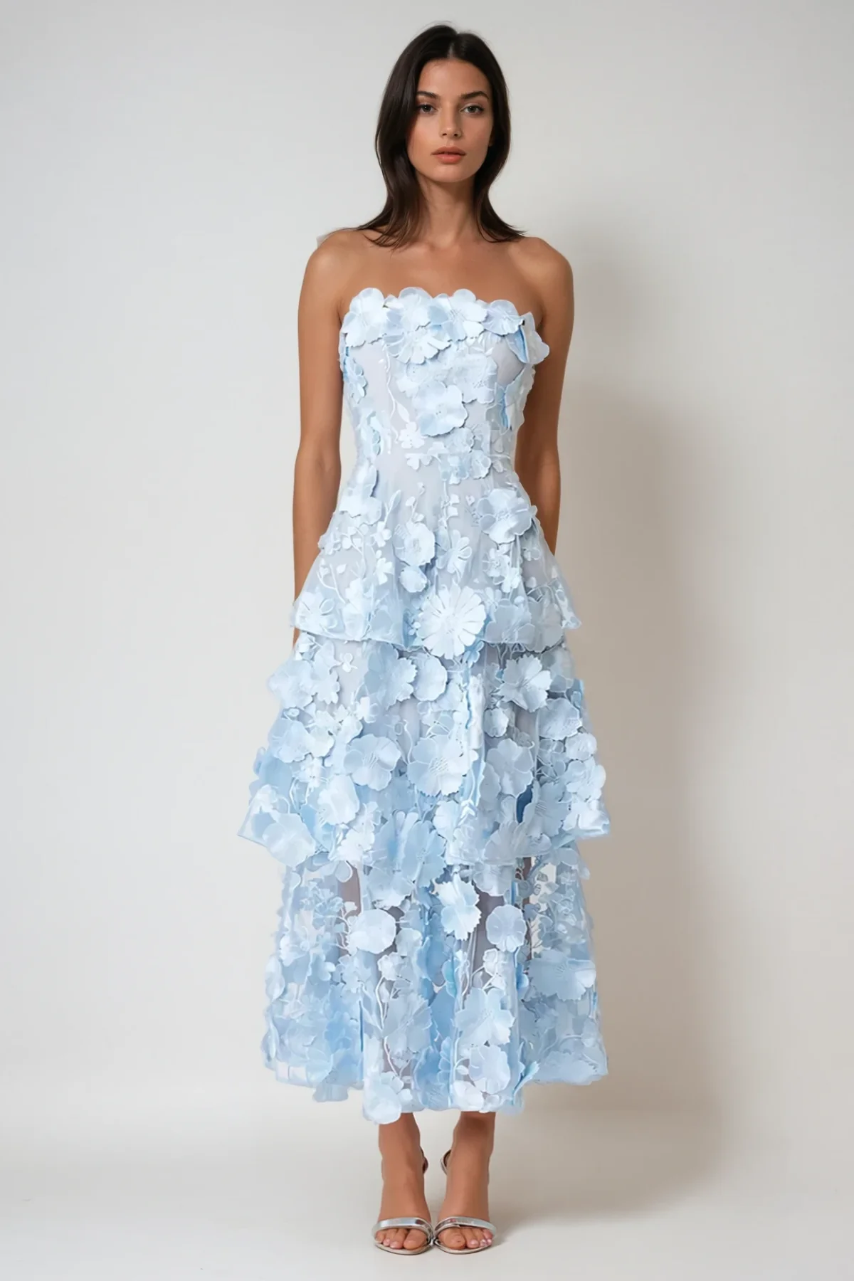 Blue Floral Embroidered Maxi Dress