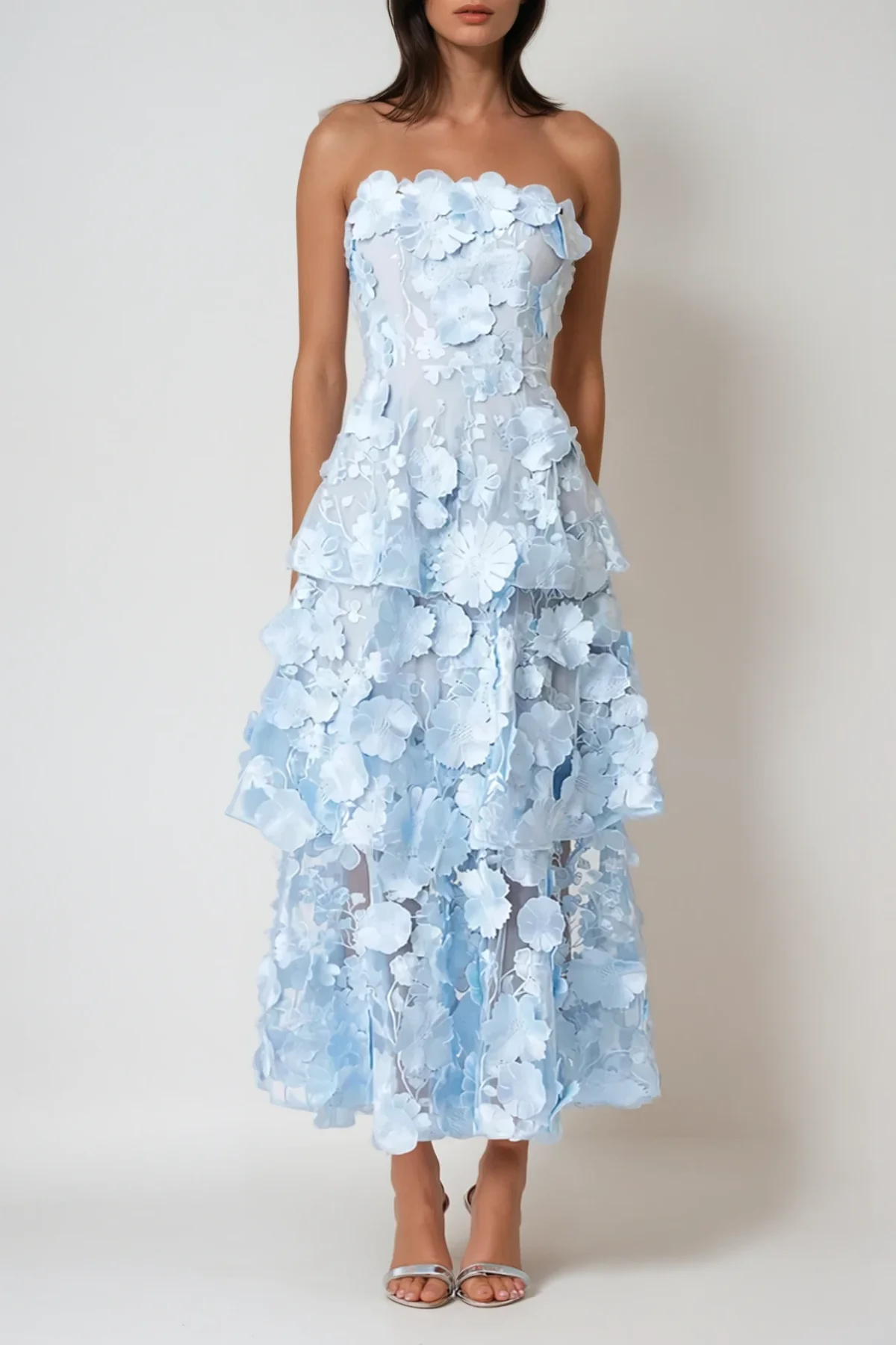 Blue Floral Embroidered Maxi Dress