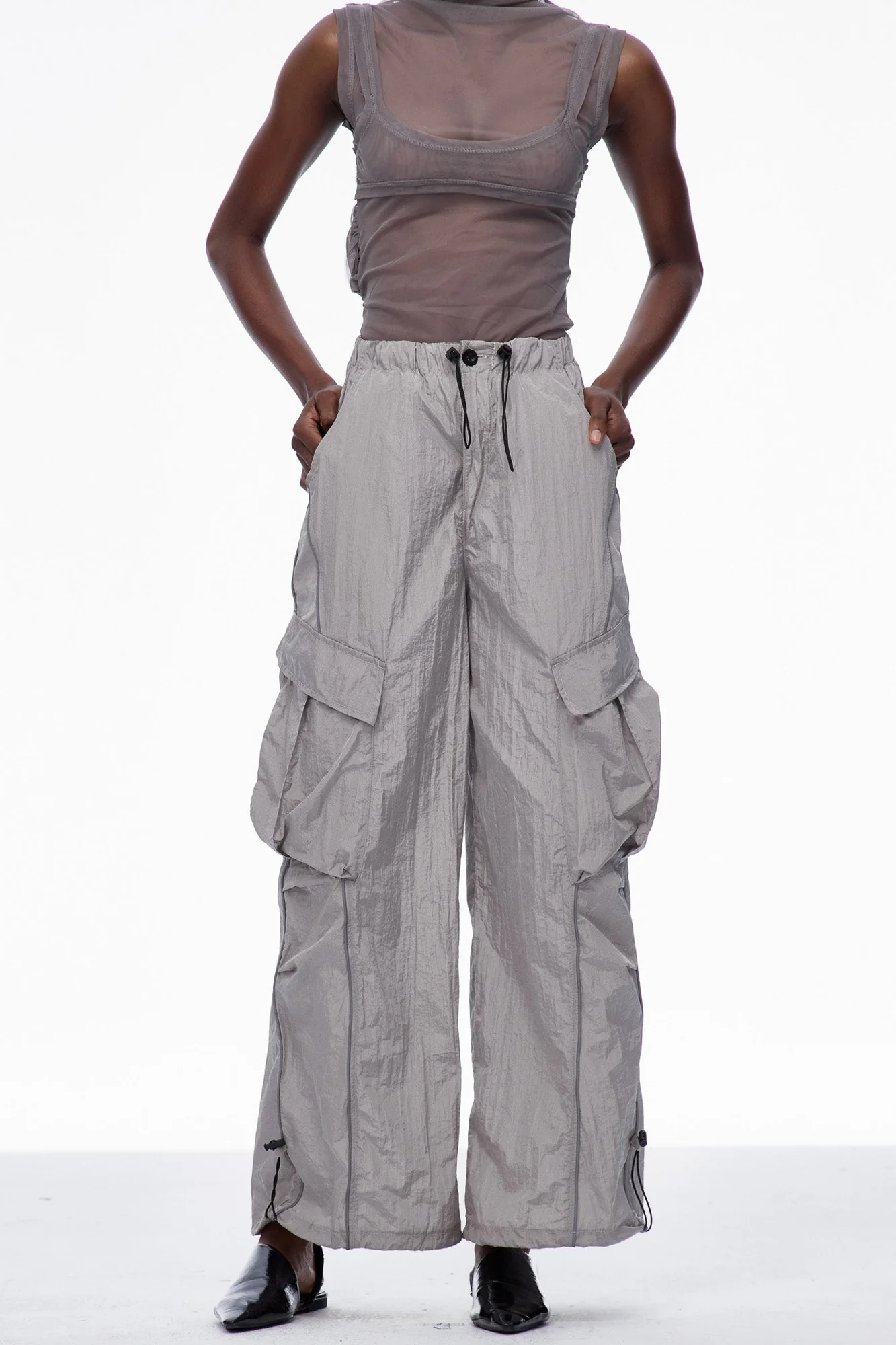 Grey Ruch Drawstring Pants - Comfortable & Stylish Bottoms