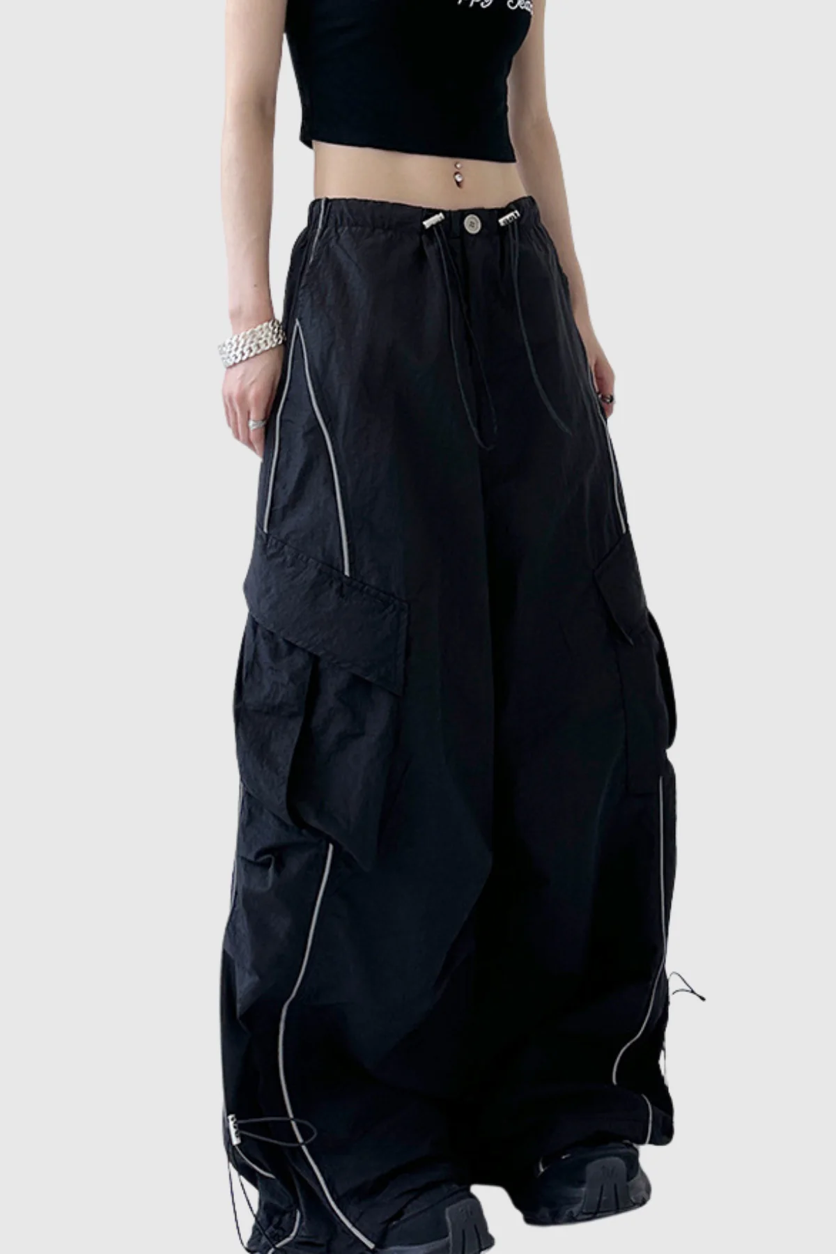 Black Drawstring Ruch Pants