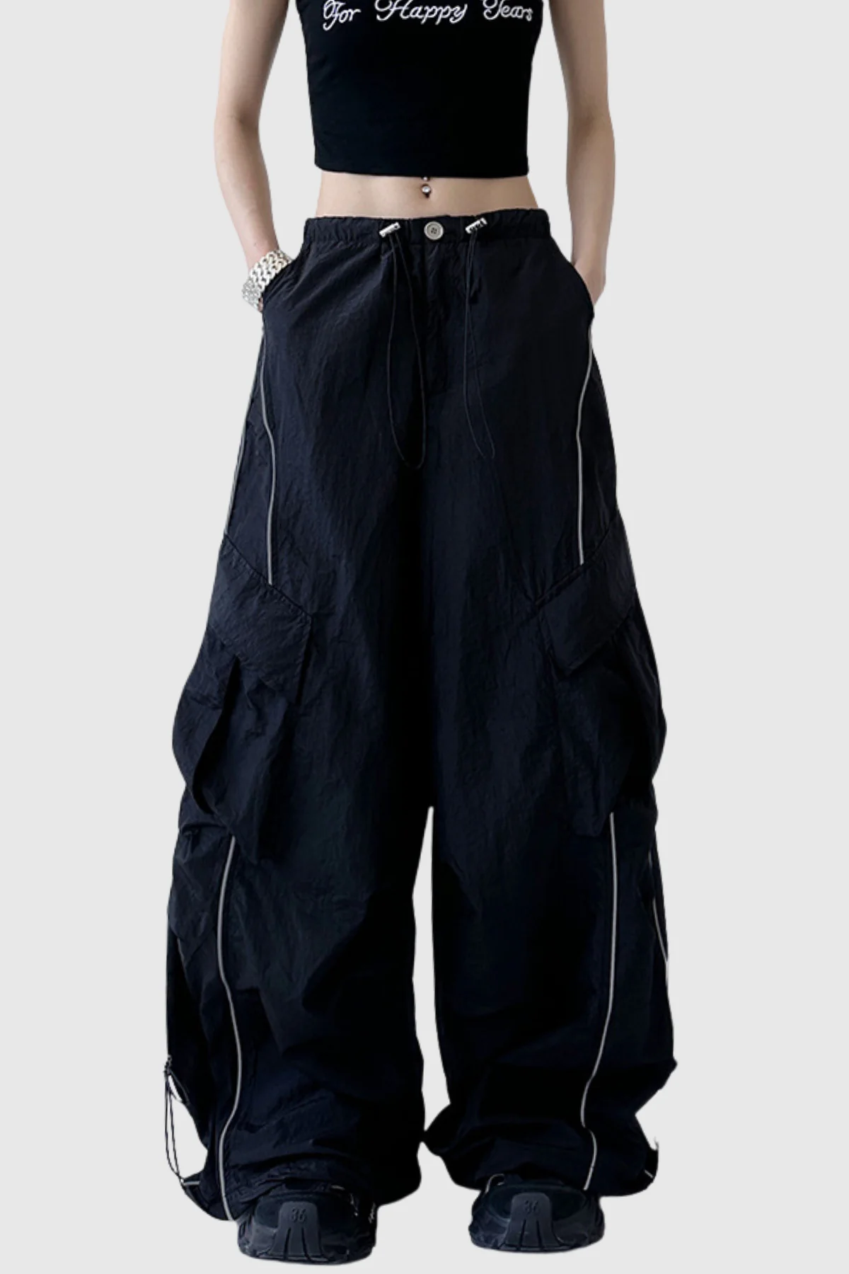 Black Drawstring Ruch Pants