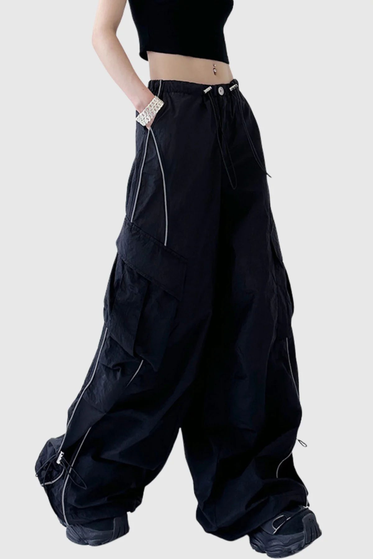 Black Drawstring Ruch Pants