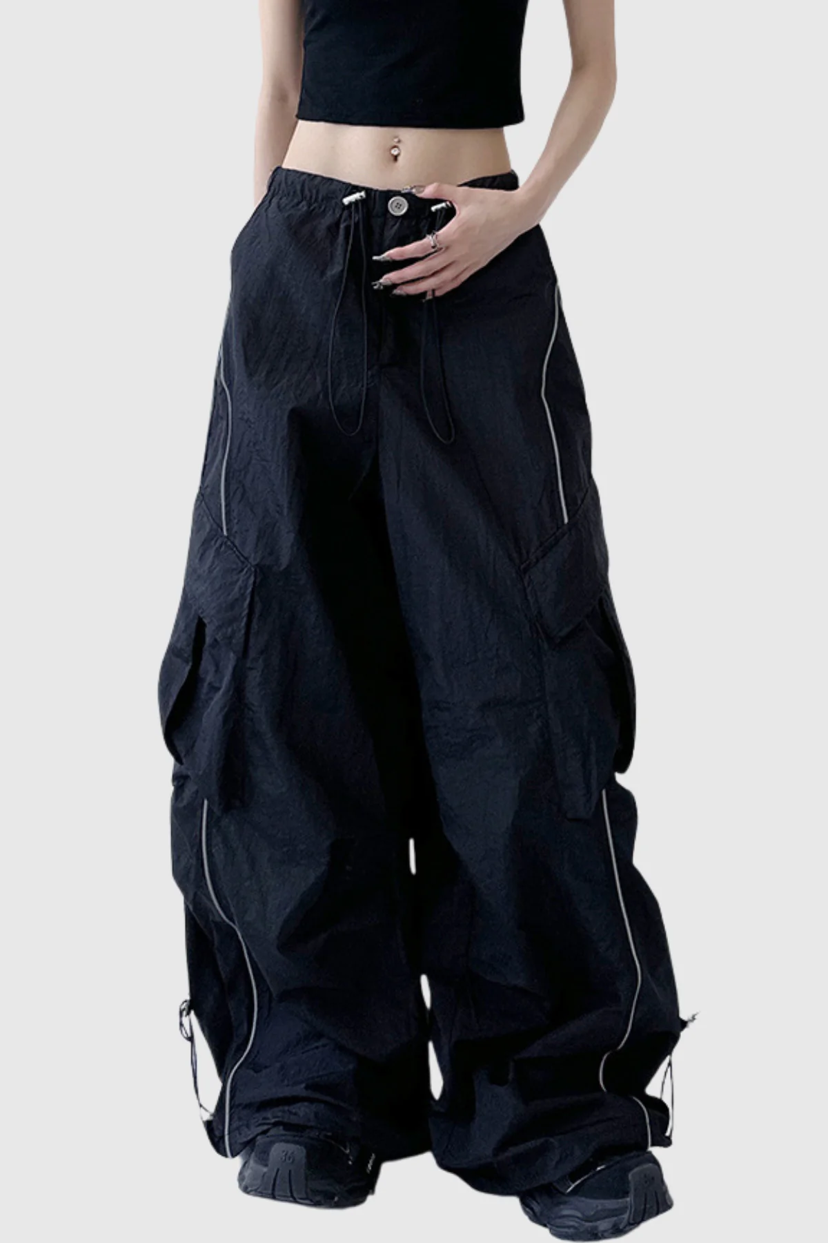 Black Drawstring Ruch Pants