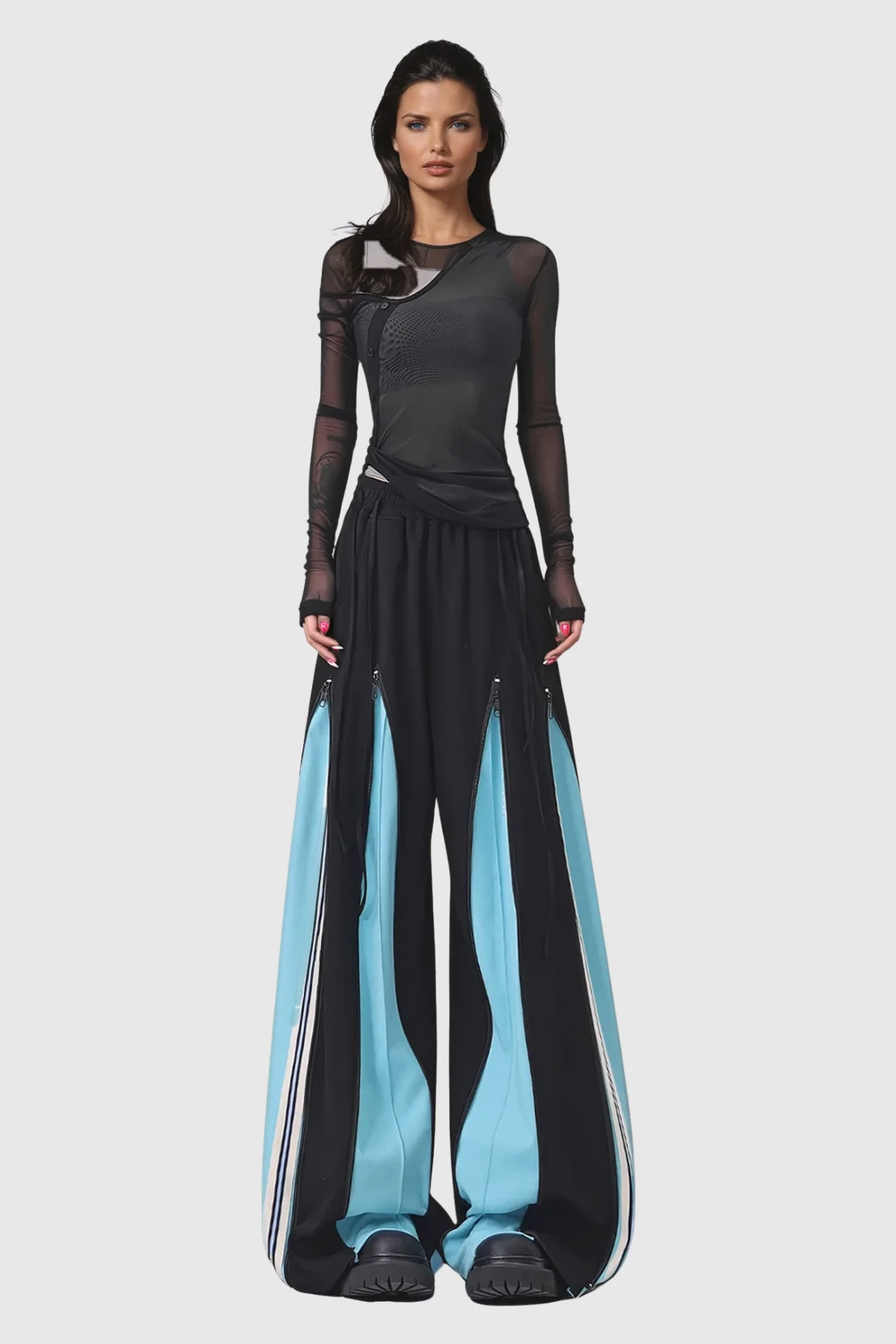 Deconstruct Striped Wide Leg Pants in Black - Urban Edge Style
