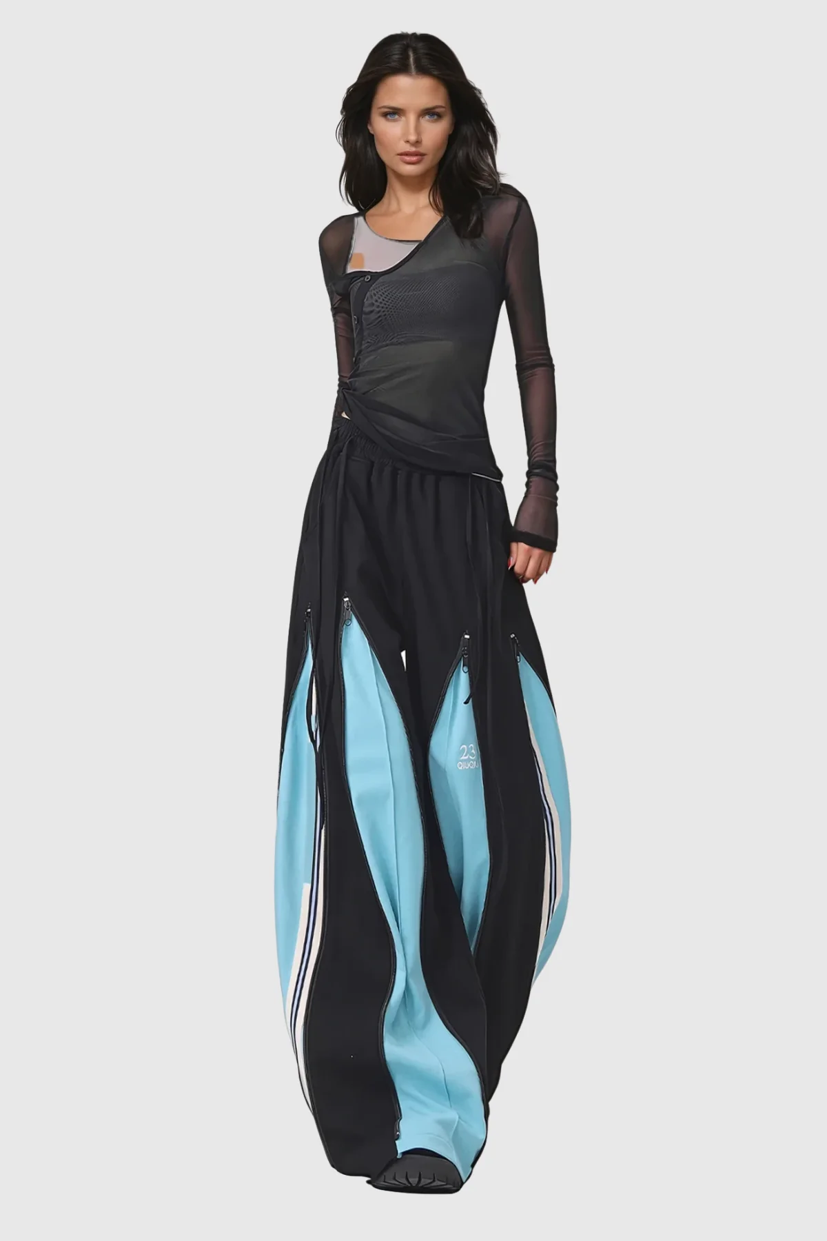 Deconstruct Striped Wide Leg Pants in Black - Urban Edge Style