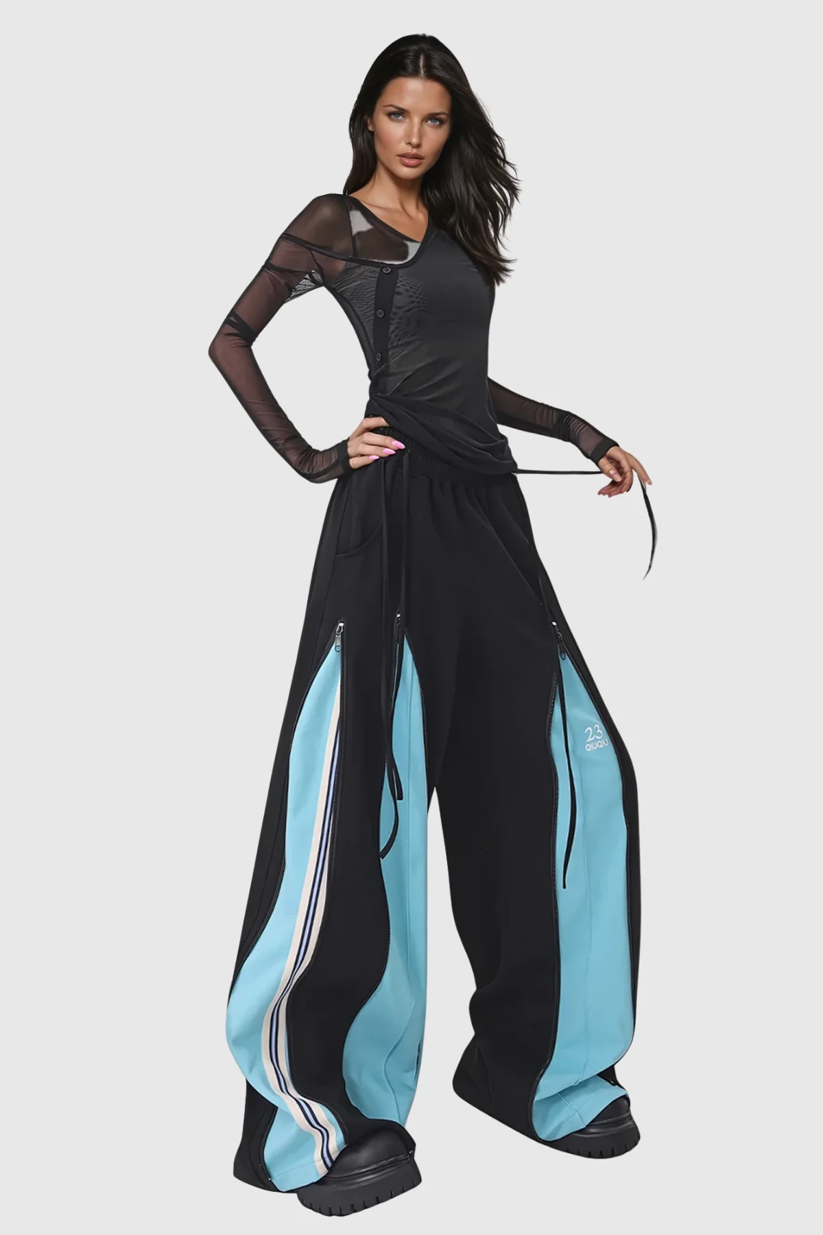 Deconstruct Striped Wide Leg Pants in Black - Urban Edge Style