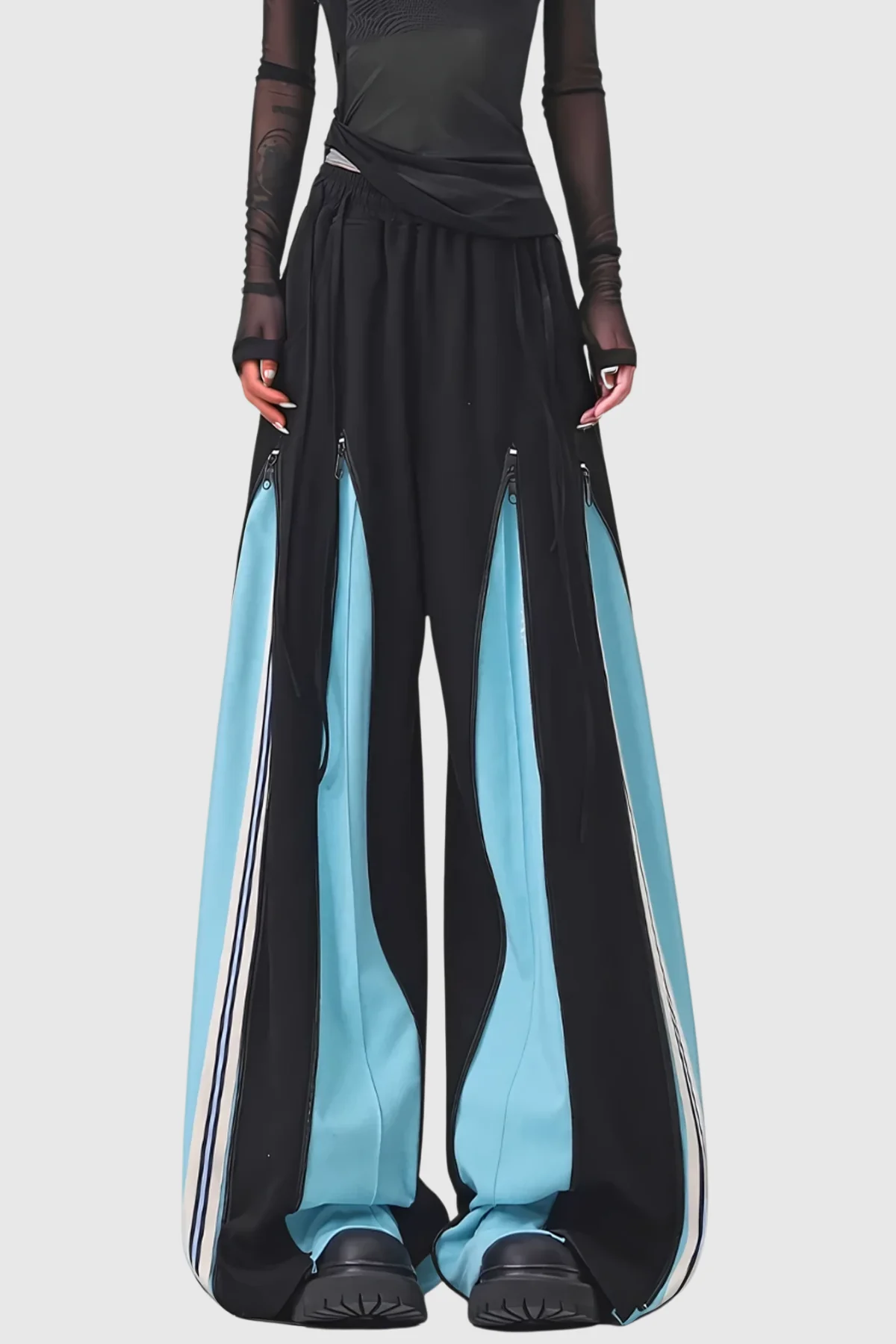 Deconstruct Striped Wide Leg Pants in Black - Urban Edge Style