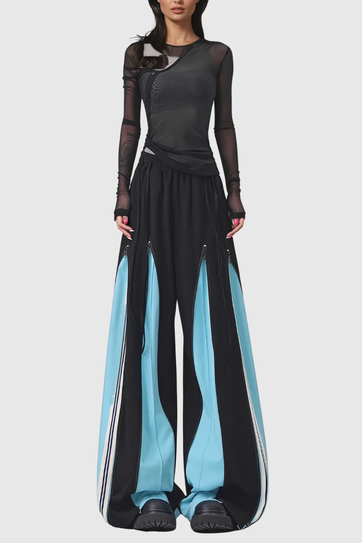 Deconstruct Striped Wide Leg Pants in Black - Urban Edge Style