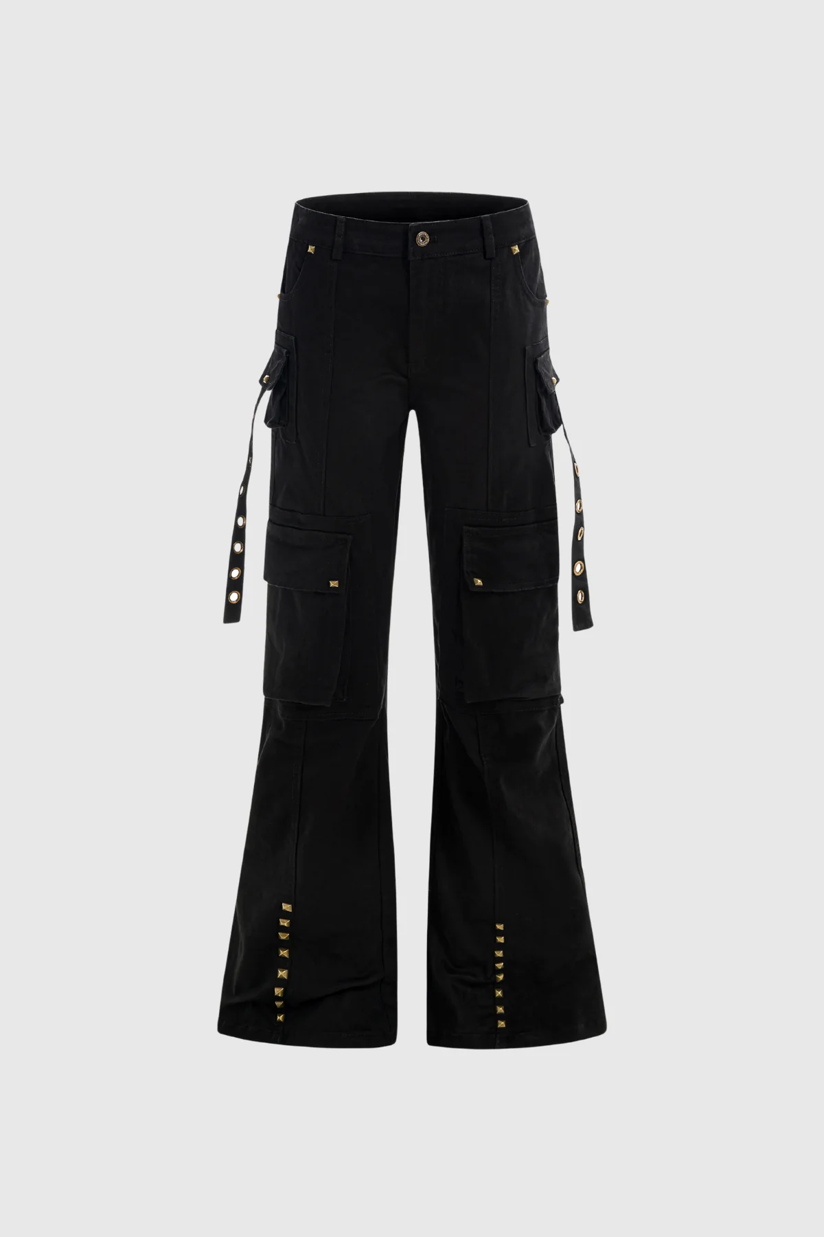 Black Studded Cargo Bootcut Jeans