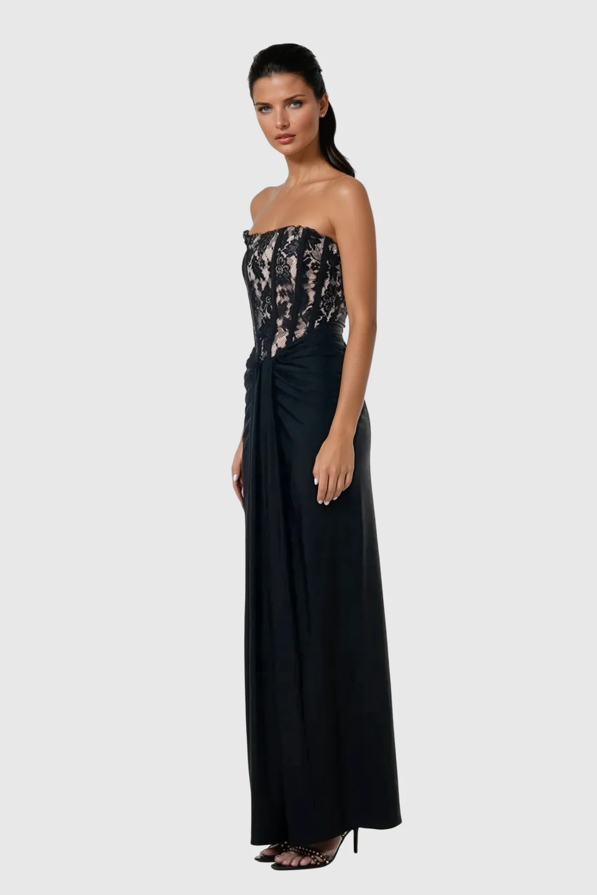 Black Lace Corset Maxi Dress - Elegant Formal Wear