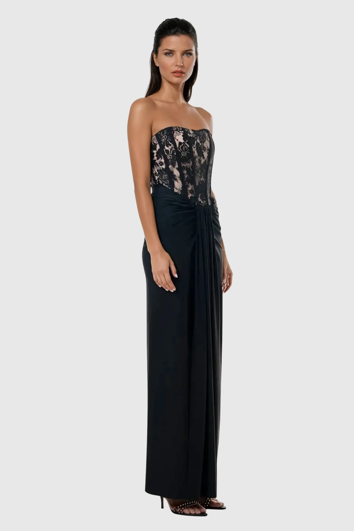Black Lace Corset Maxi Dress - Elegant Formal Wear