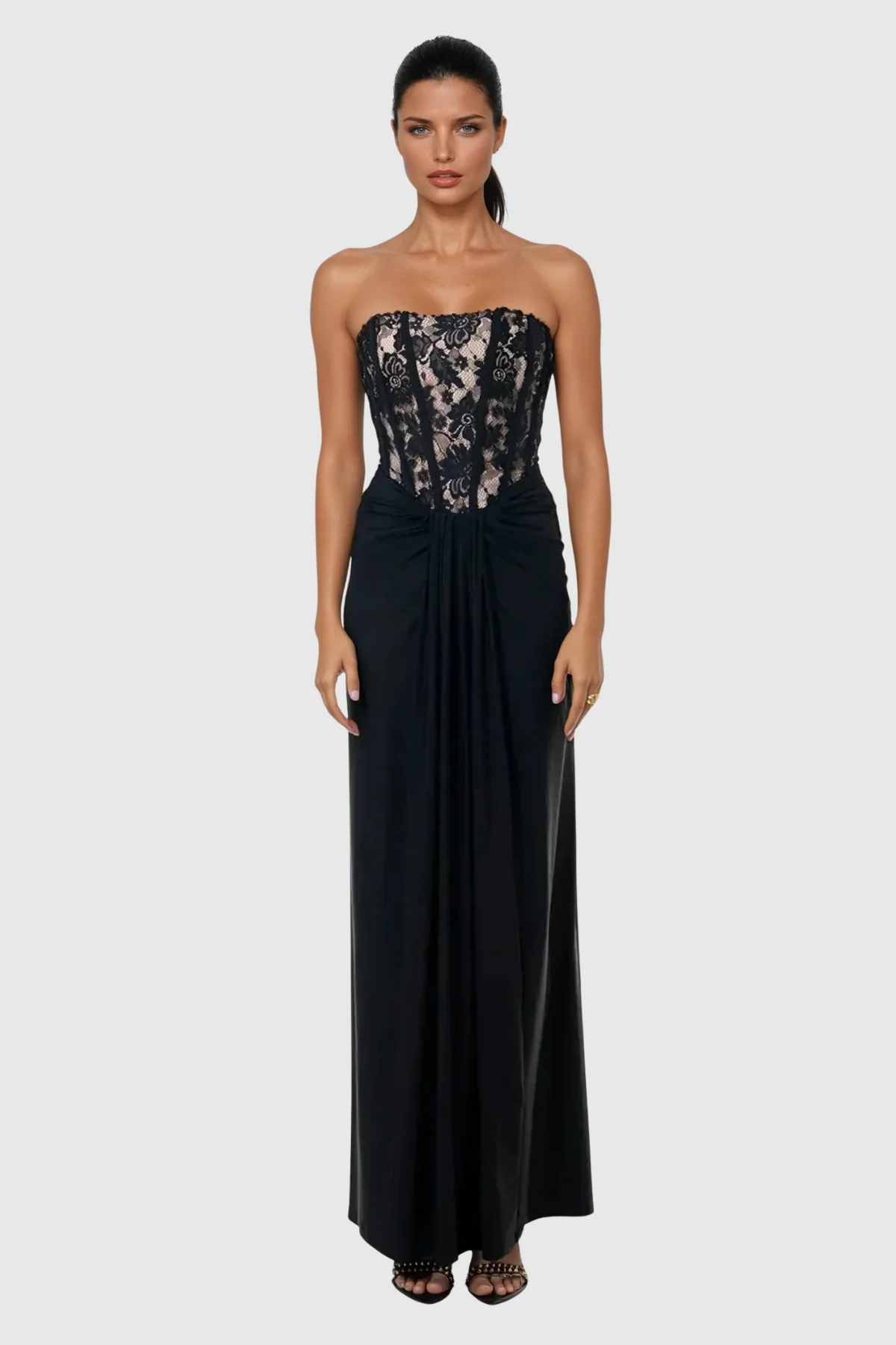 Black Lace Corset Maxi Dress - Elegant Formal Wear